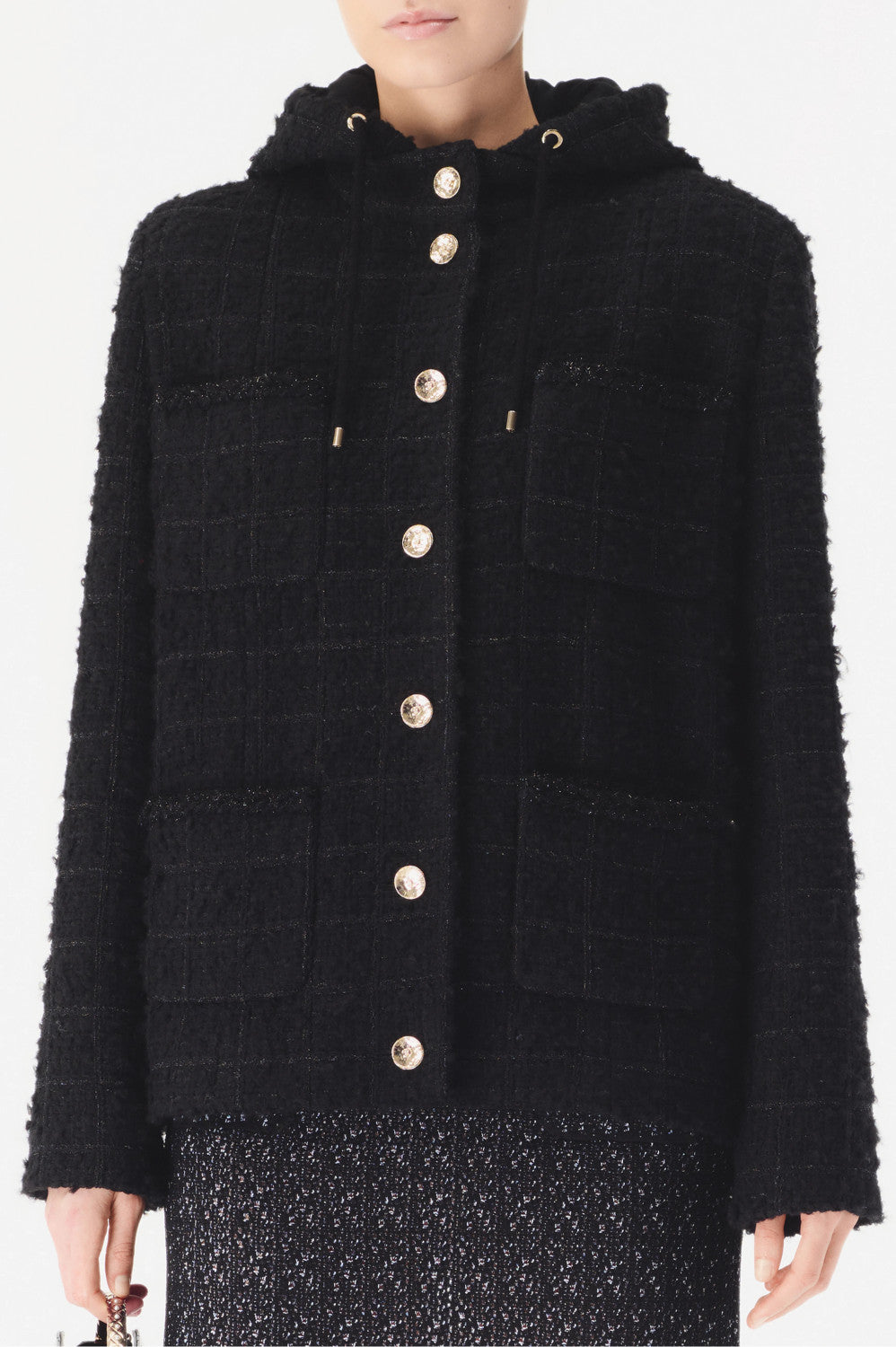 Chanel Women's Fall/Winter Multi-Pocket Tweed Solid Color Single-Breasted Long-Sleeve Hooded Jacket Ngvp #2371