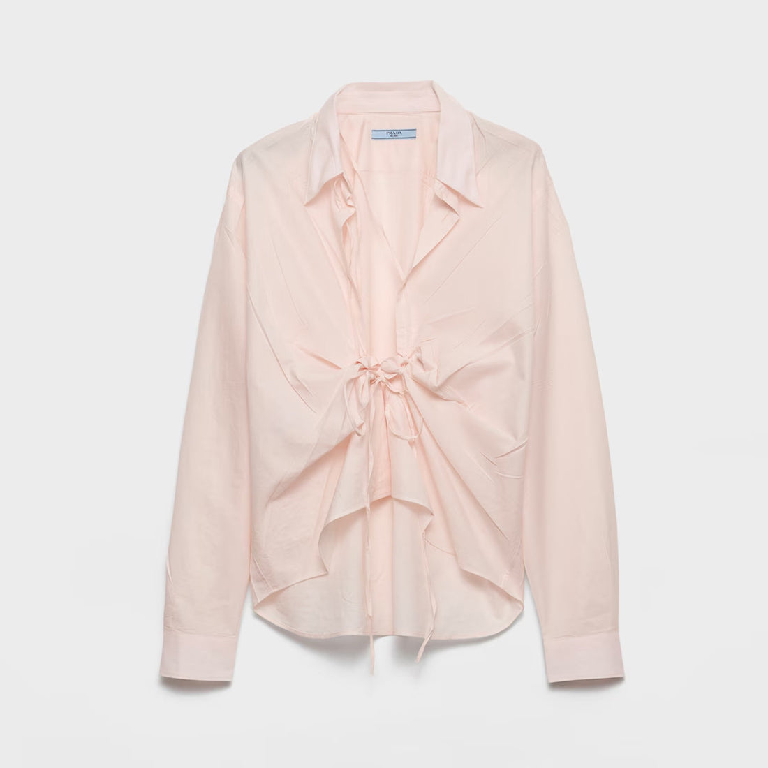 Prada Women's Spring/Autumn Cotton Pleated Tie-Front Collar Long-Sleeved Solid Color Fil-¨¤-fil Shirt Ngvp #2292