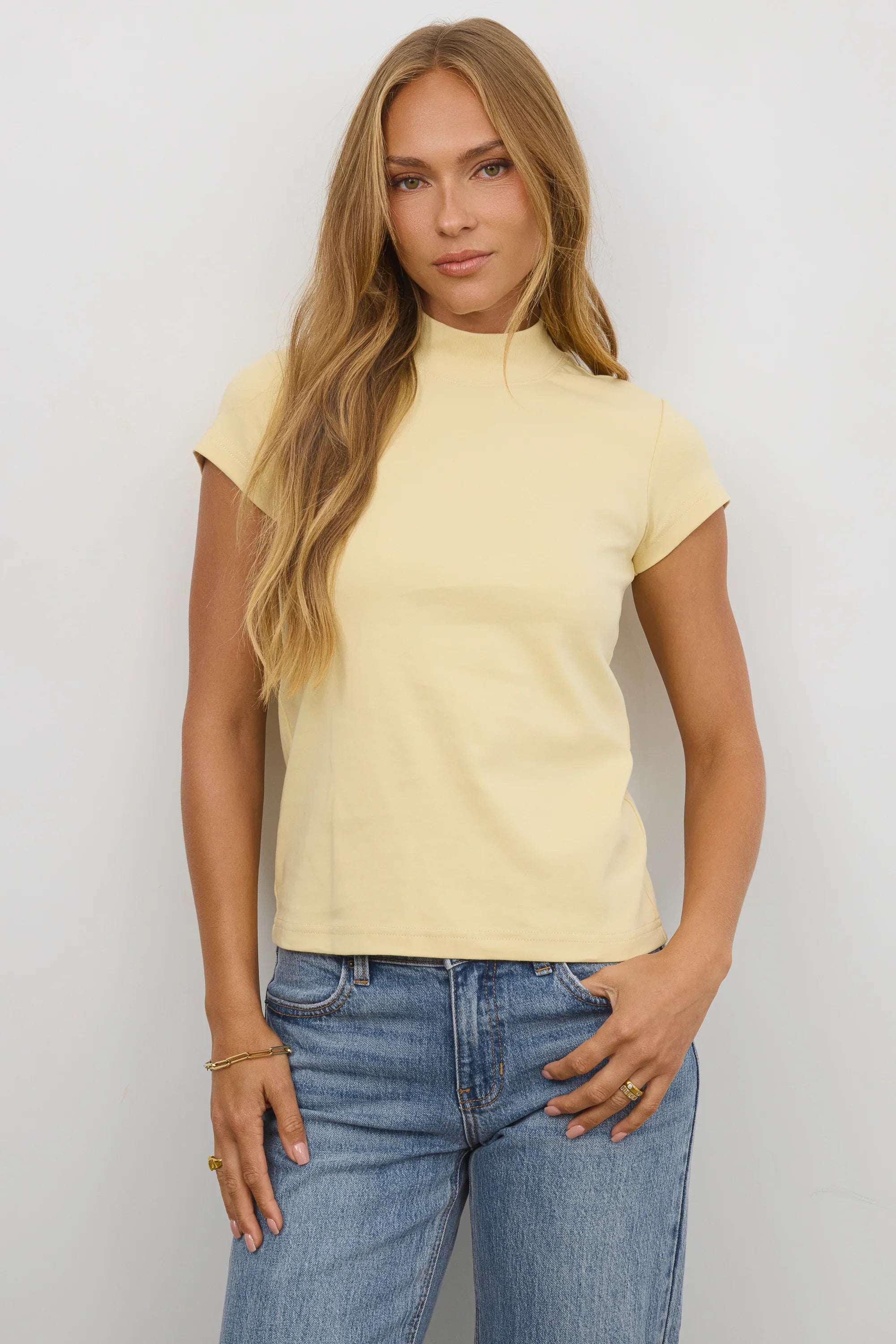 Marley Mock Neck Tee in Yellow