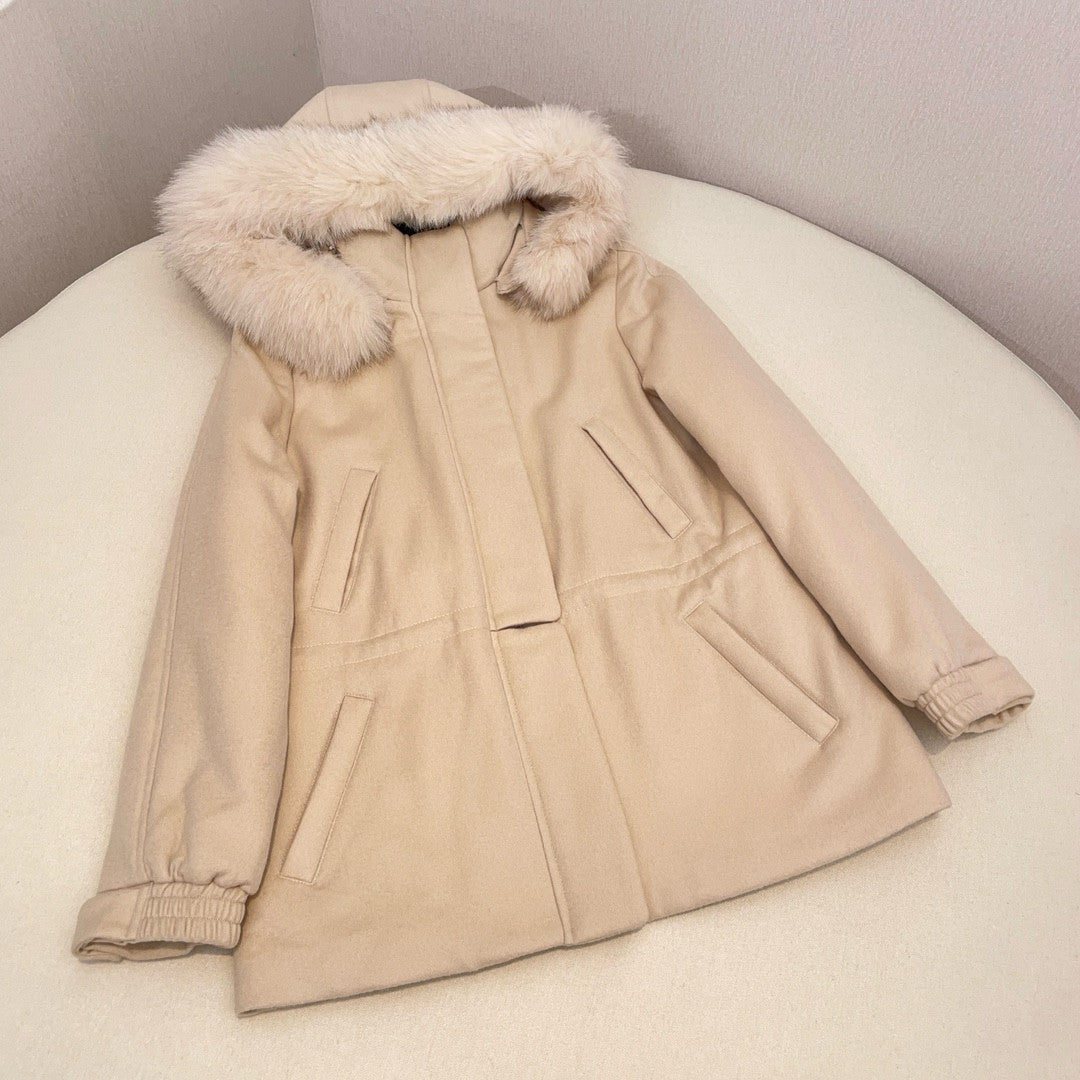 Loro Piana Lcery Short Women's Ski Jacket Furry Collar Warm Fashion Long Sleeve Jacket Elegant Temperament Loose Casual Coat  Ngvp #2418