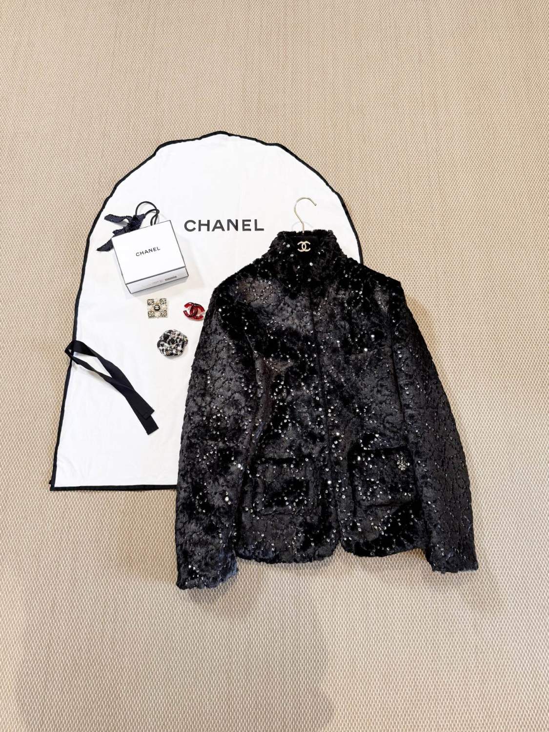 Chanel Jacket Mixed Fibers Sequins Black #334700