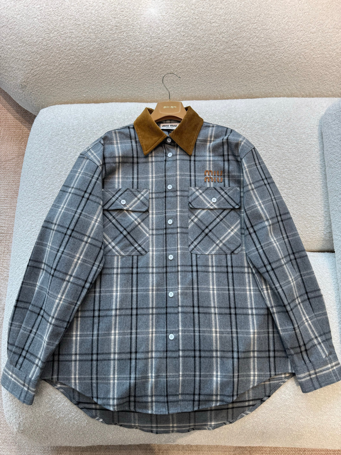 MiuMiu Slate Gray Checked Flannel Shirt Miniskirt #333609