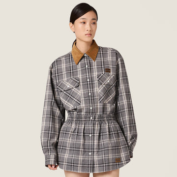 MiuMiu Slate Gray Checked Flannel Shirt Miniskirt #333609