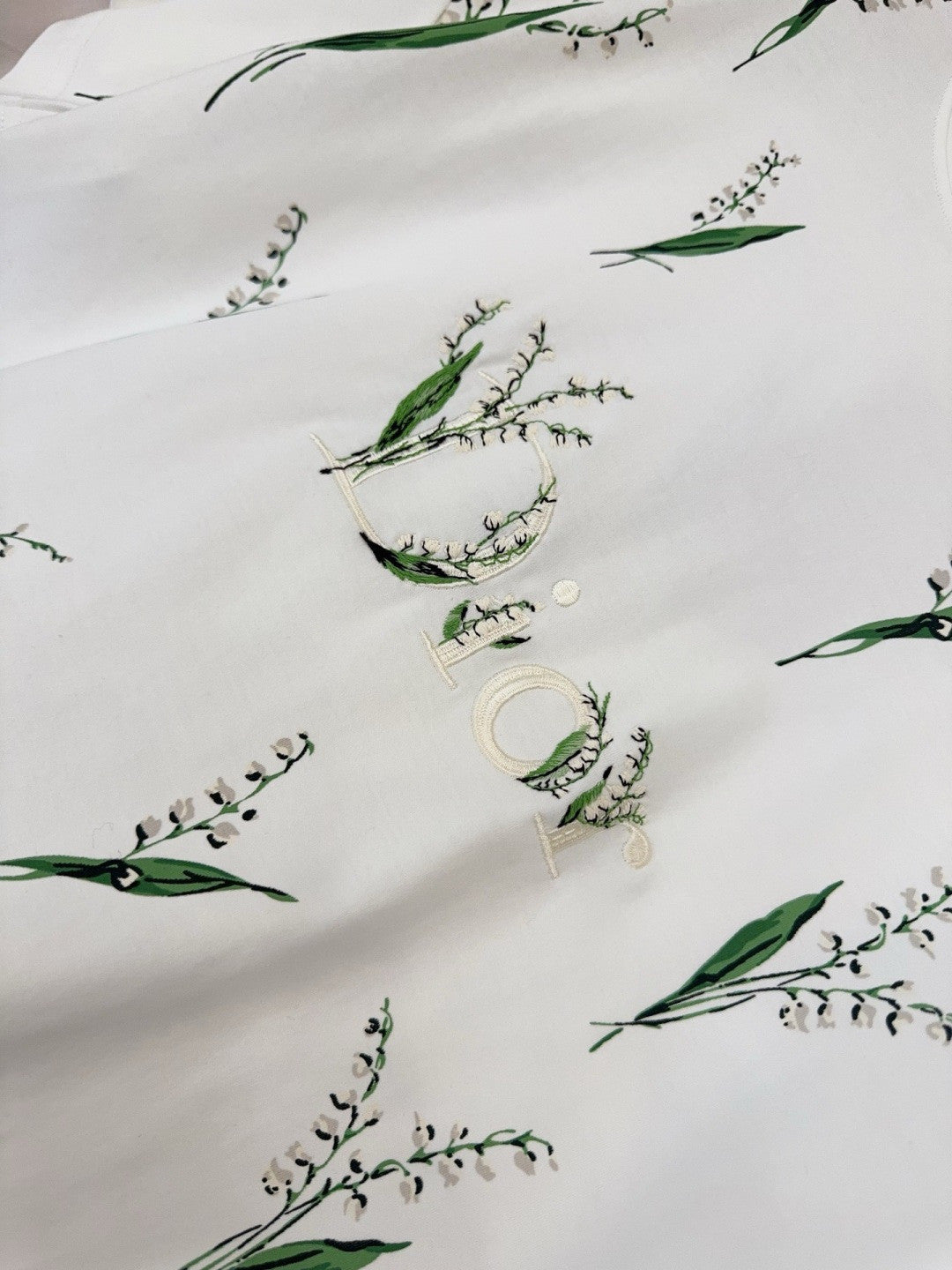 DIOR Oversized T-Shirt White Cotton Jersey with Multicolor Lily of the Valley Motif #377093