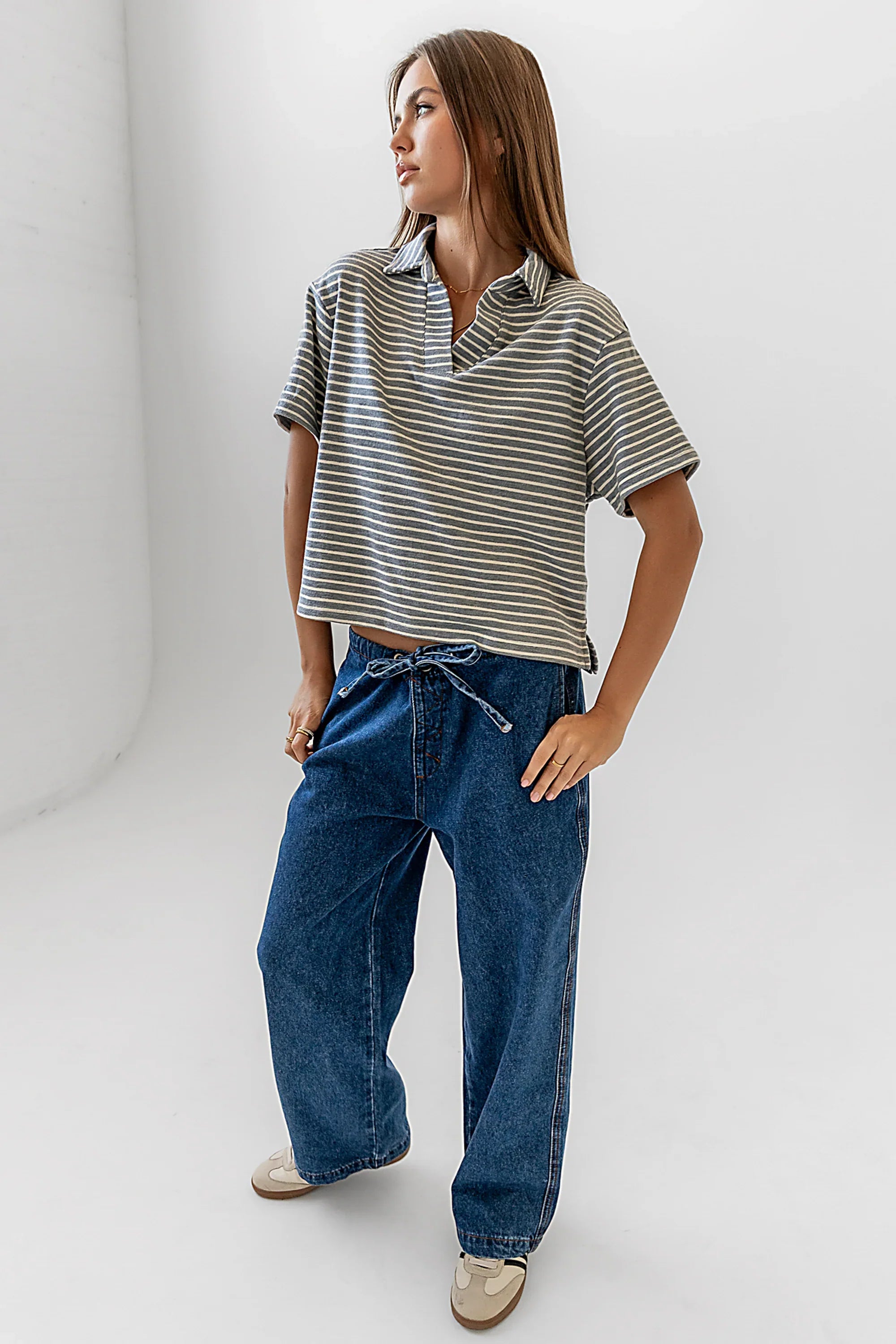 Lucca Striped Top in Grey