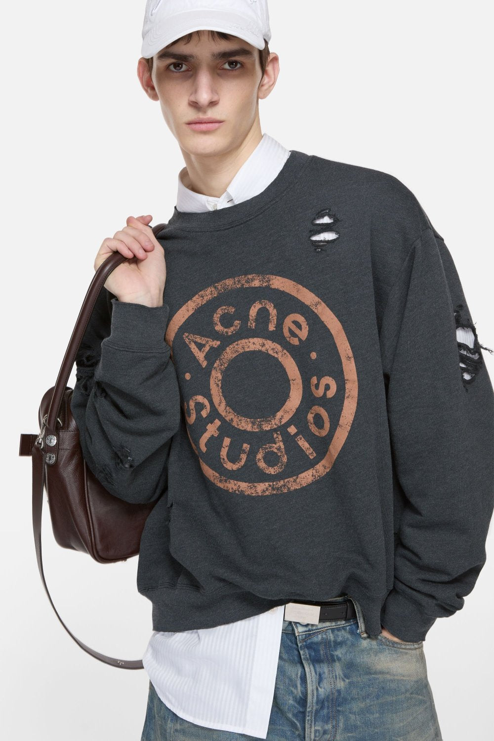 Acne Studios Men's And Women's Spring/fall Fashion Casual Crew Neck Pullover Distressed Vintage Logo Cotton Long Sleeve T-shirt #78449