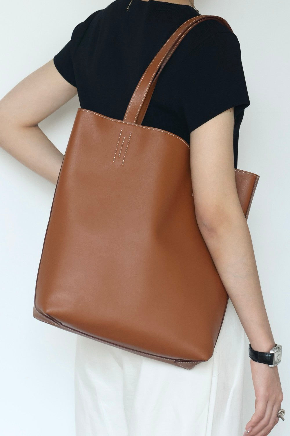 Hermes Women's Double Sensneo Calfskin Shoulder Bag Fashionable Color-Blocked Open Bag Double-Sided Tote Bag With Makeup Bag Bags Ngvp H086707CAAL #2277