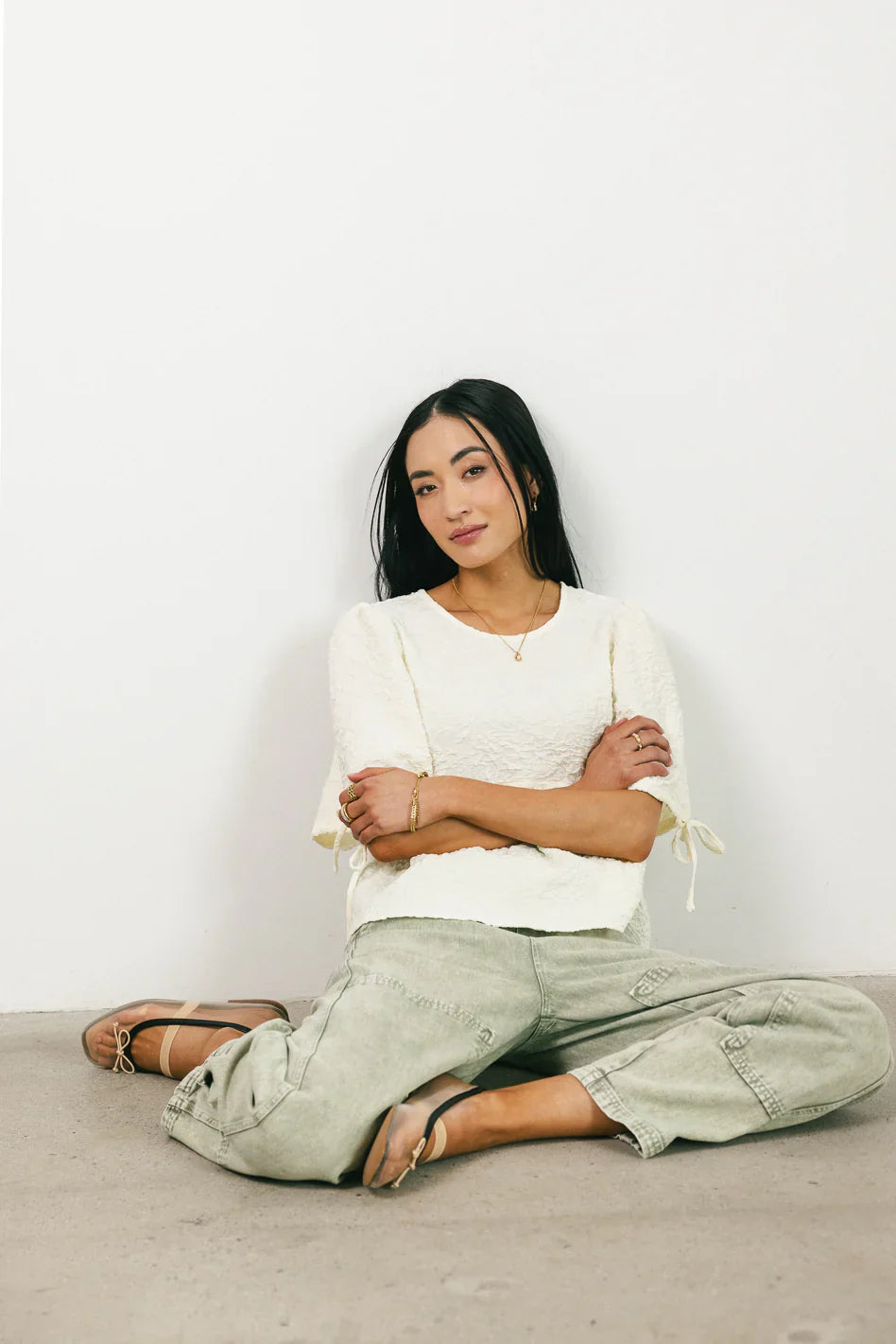Alessia Peplum Top in Cream