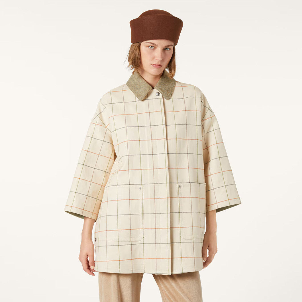 Loro Piana Women's Spencer Trench Coat Spring/Fall Checkered Collar Solid-Color Linen A-Line Jacket Ngvp #2362