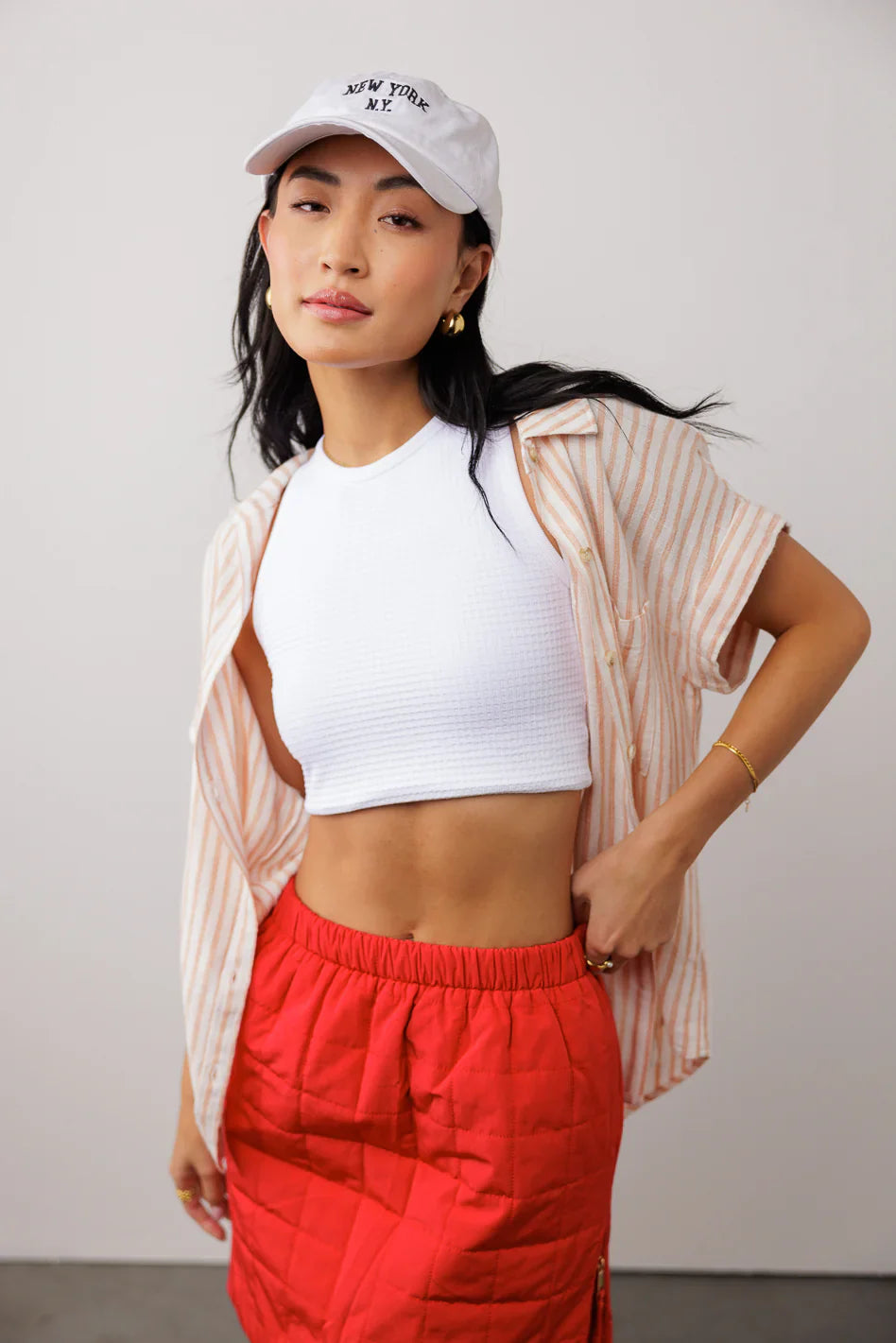 Marie Striped Button Up in Orange