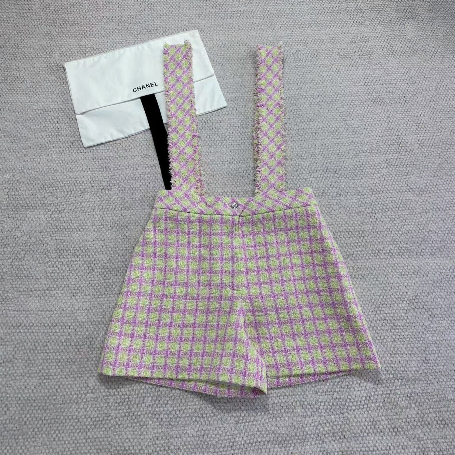 Chanel Women's Summer High-Street Striped Color-Blocked Casual Suspender Pants Cotton Tweed Shorts Ngvp #2359