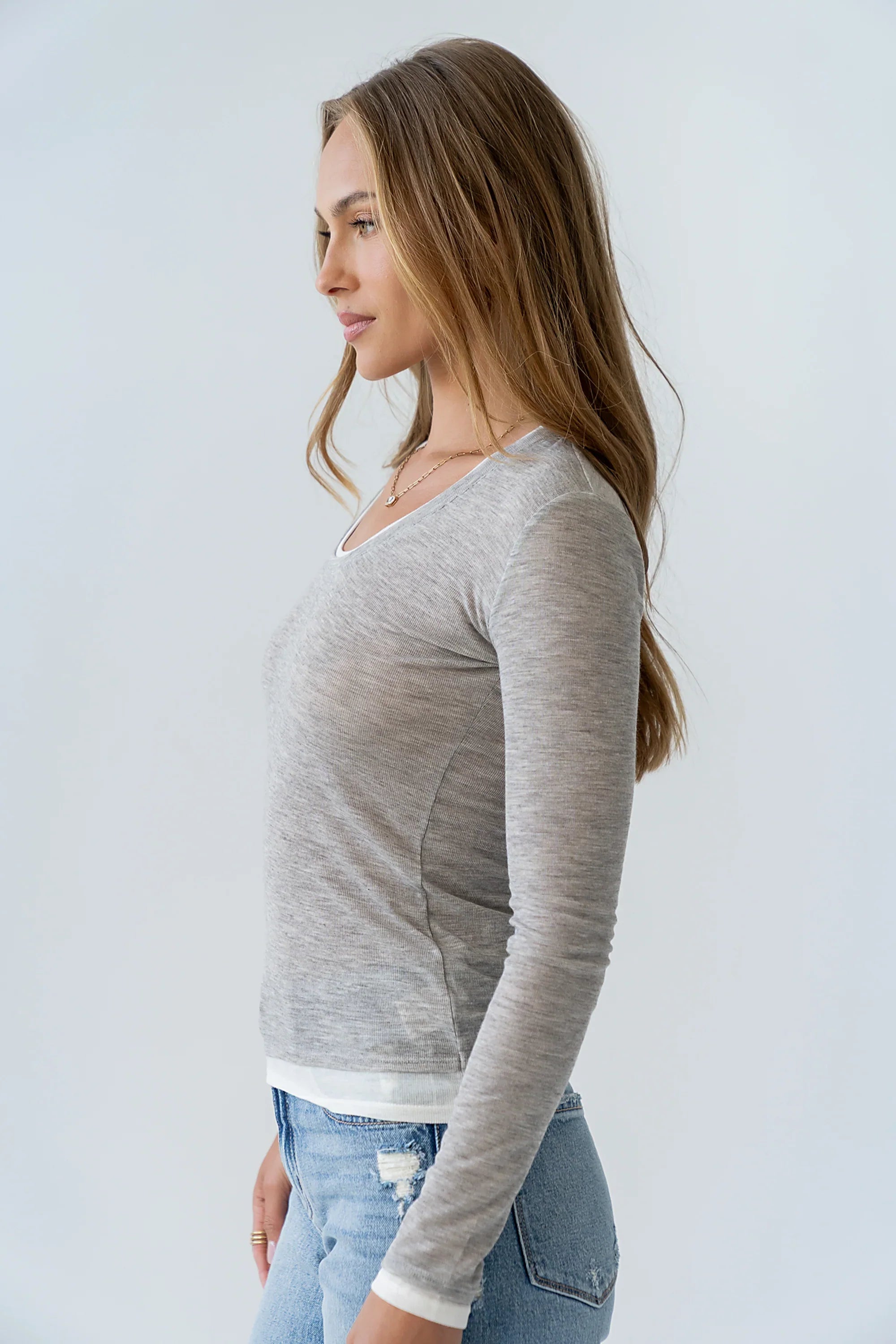 Brinley Layered Top in Heather Grey