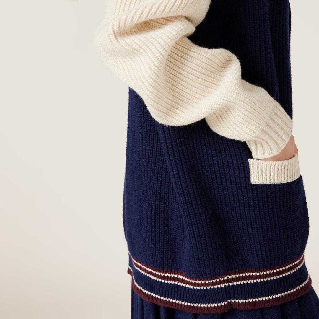 MiuMiu Women's Autumn And Winter Clashing Cashmere Cardigan Colorblocking Retro Knitted Single Breasted Jacket College Style Fashion Exquisite Jacket #81642