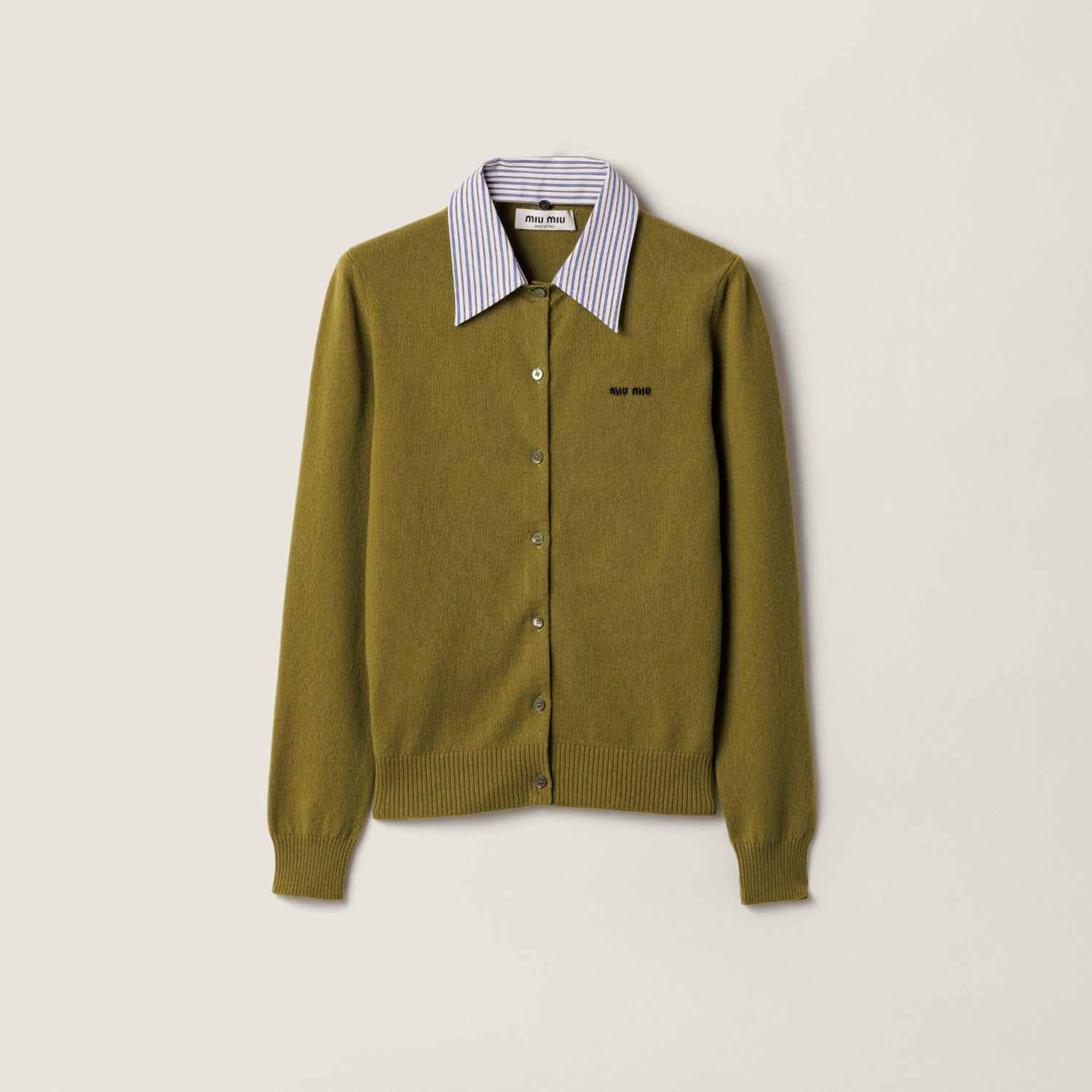 MiuMiu Women's Fall/Winter Fashion Classic Solid Color Lapel Single Breasted Solid Color Knit Long Sleeve Cardigan #79241