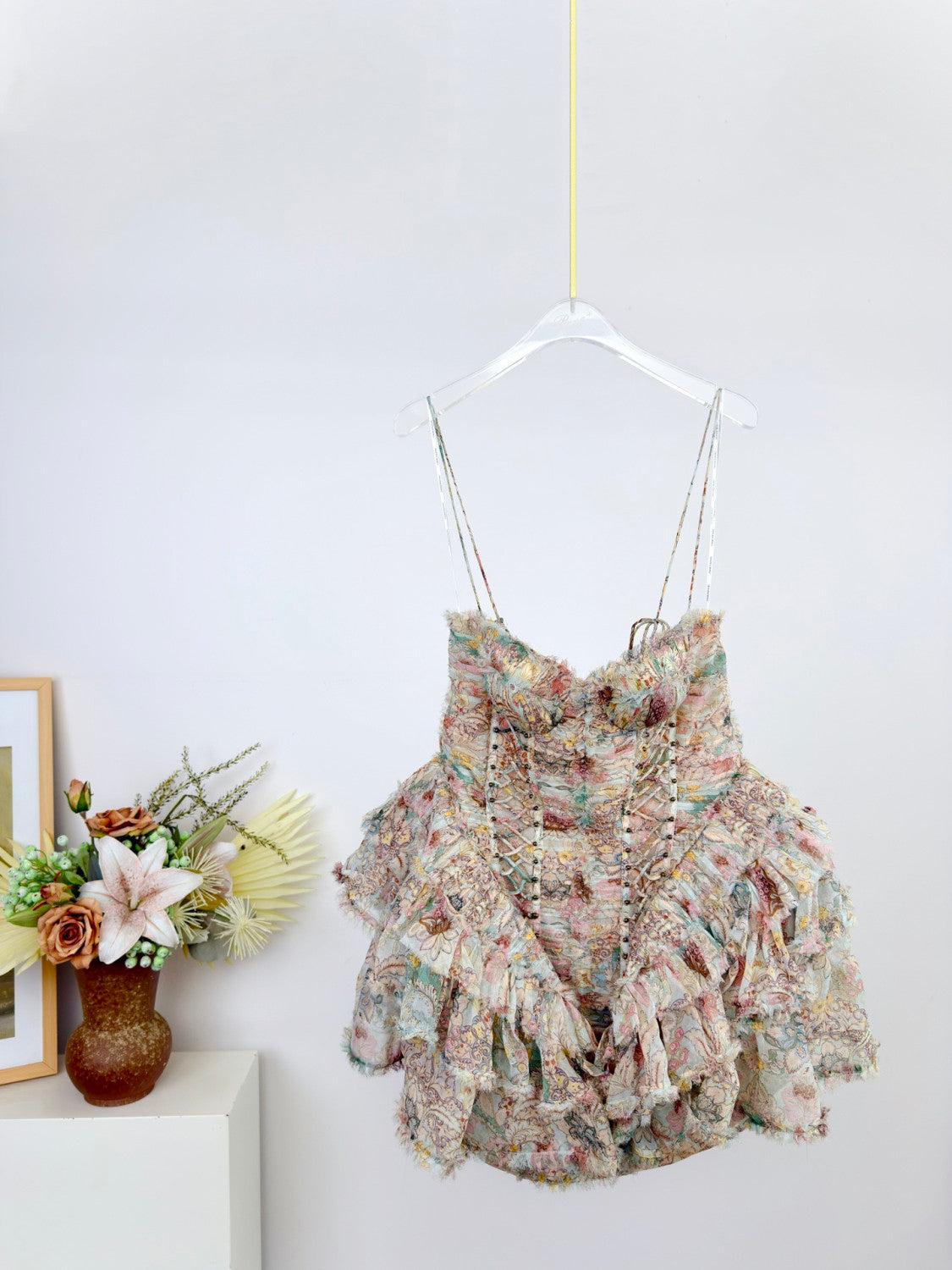 Zimmermann Rebellion Frayed Mini Dress Mint Floral #336019
