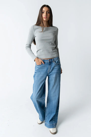 Indiana Striped Top in Heather Grey