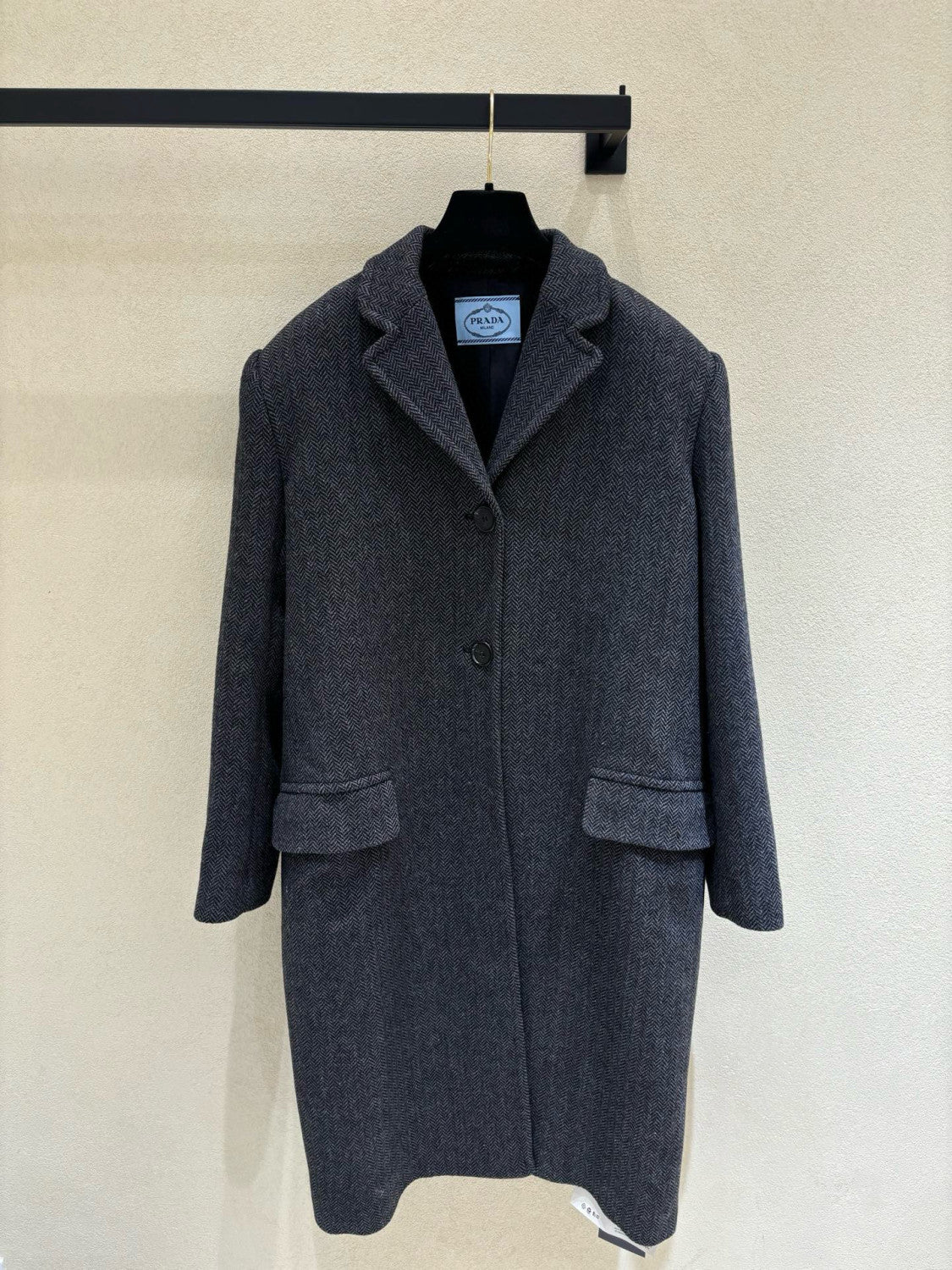 Prada Women's Fall/Winter Fashion Classic V Neck Single Breasted Herringbone Wool Coat Jacket #78862