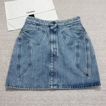 Chanel Women's Summer Cotton Bow-Tie Solid-Color Mid-Rise Denim Skirt Ngvp #2589