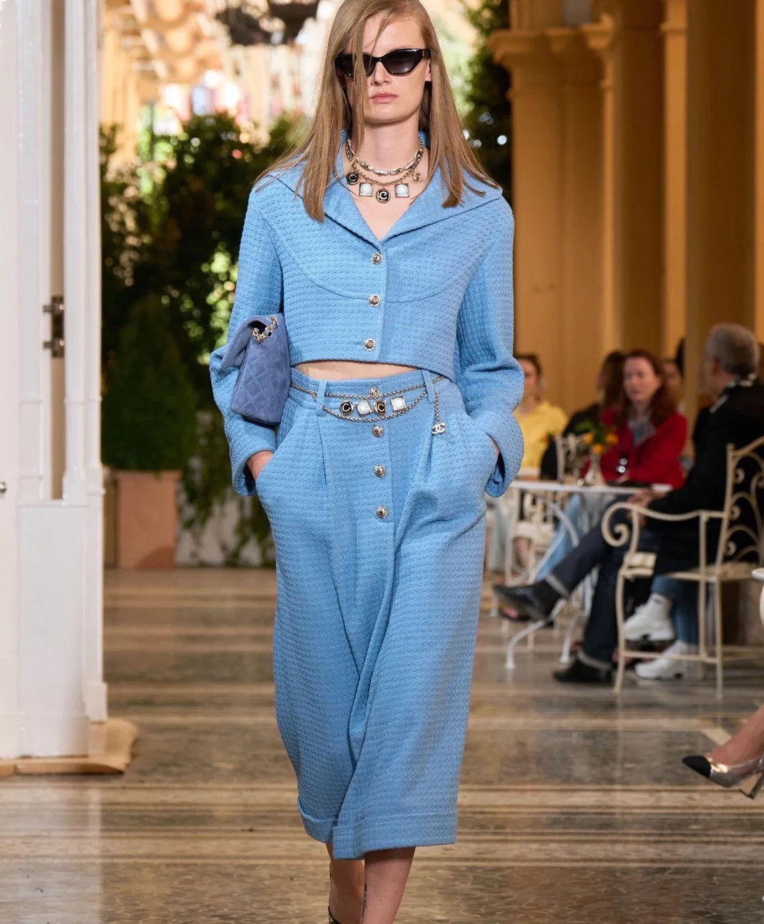 Chanel Jacket Skirt Cotton Tweed Blue #336491