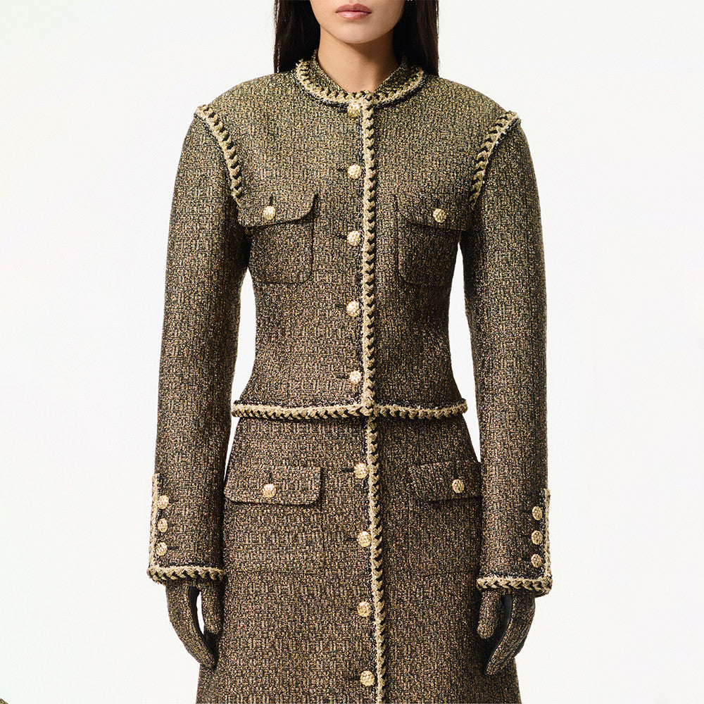 Chanel Jacket Skitr Tweed Gold Black #336118