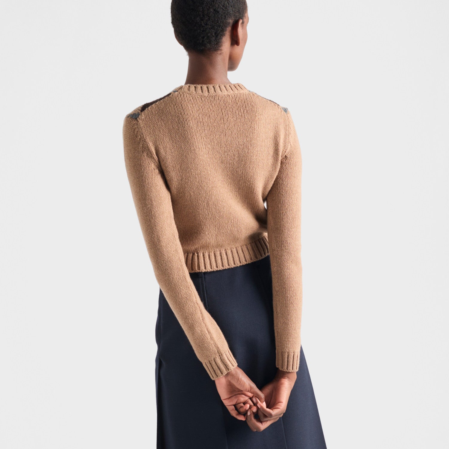 Prada Women's Fall/Winter Fashion Casual Crewneck Pullover Diamond Pattern Cashmere Short Sleeve Sweater #78788