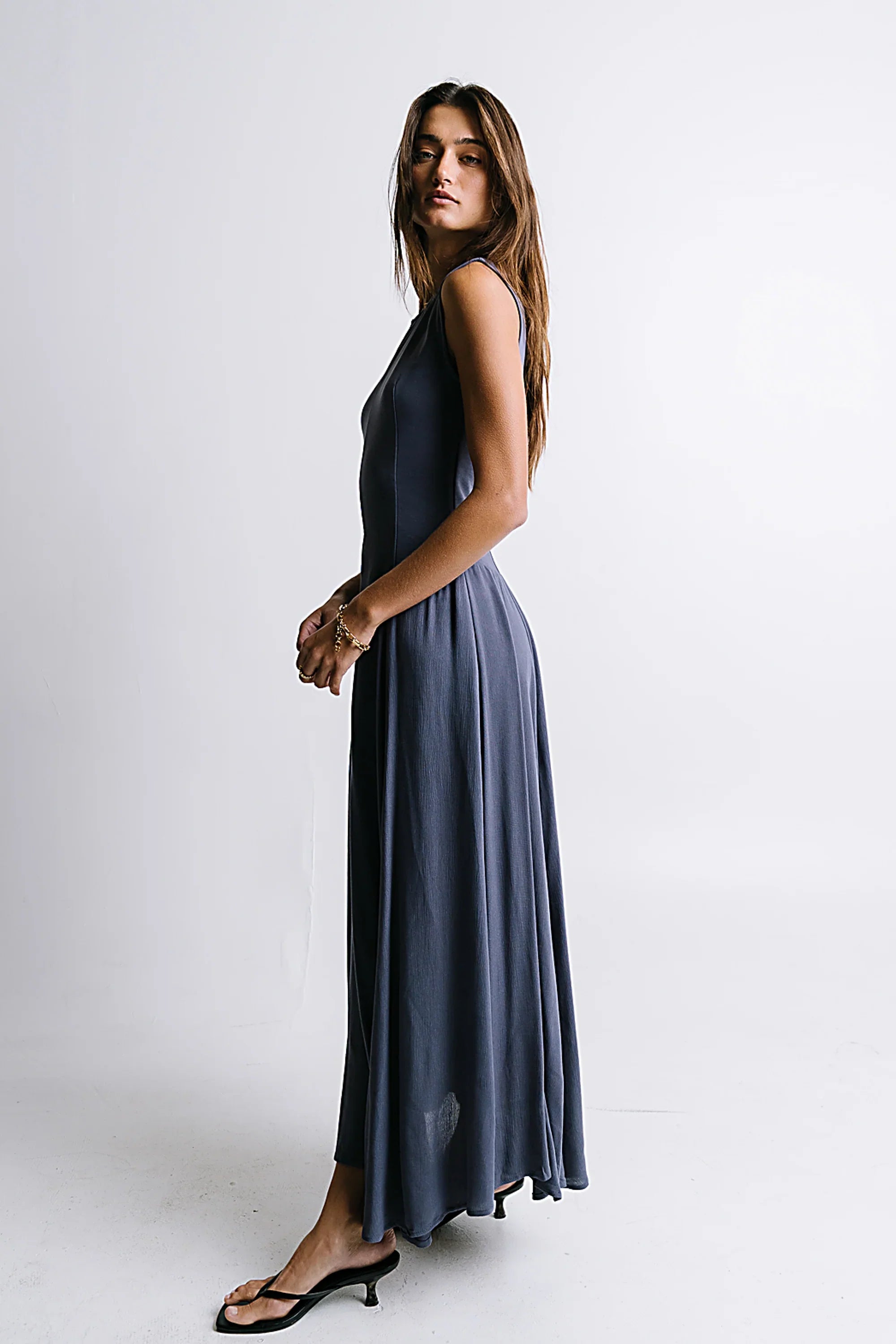 Charles Maxi Dress in Slate Blue