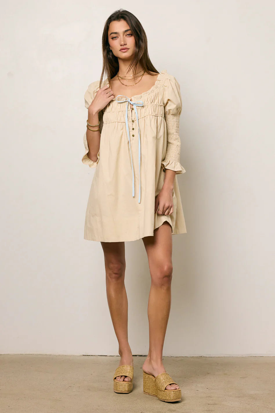 Nolan Babydoll Dress in Beige