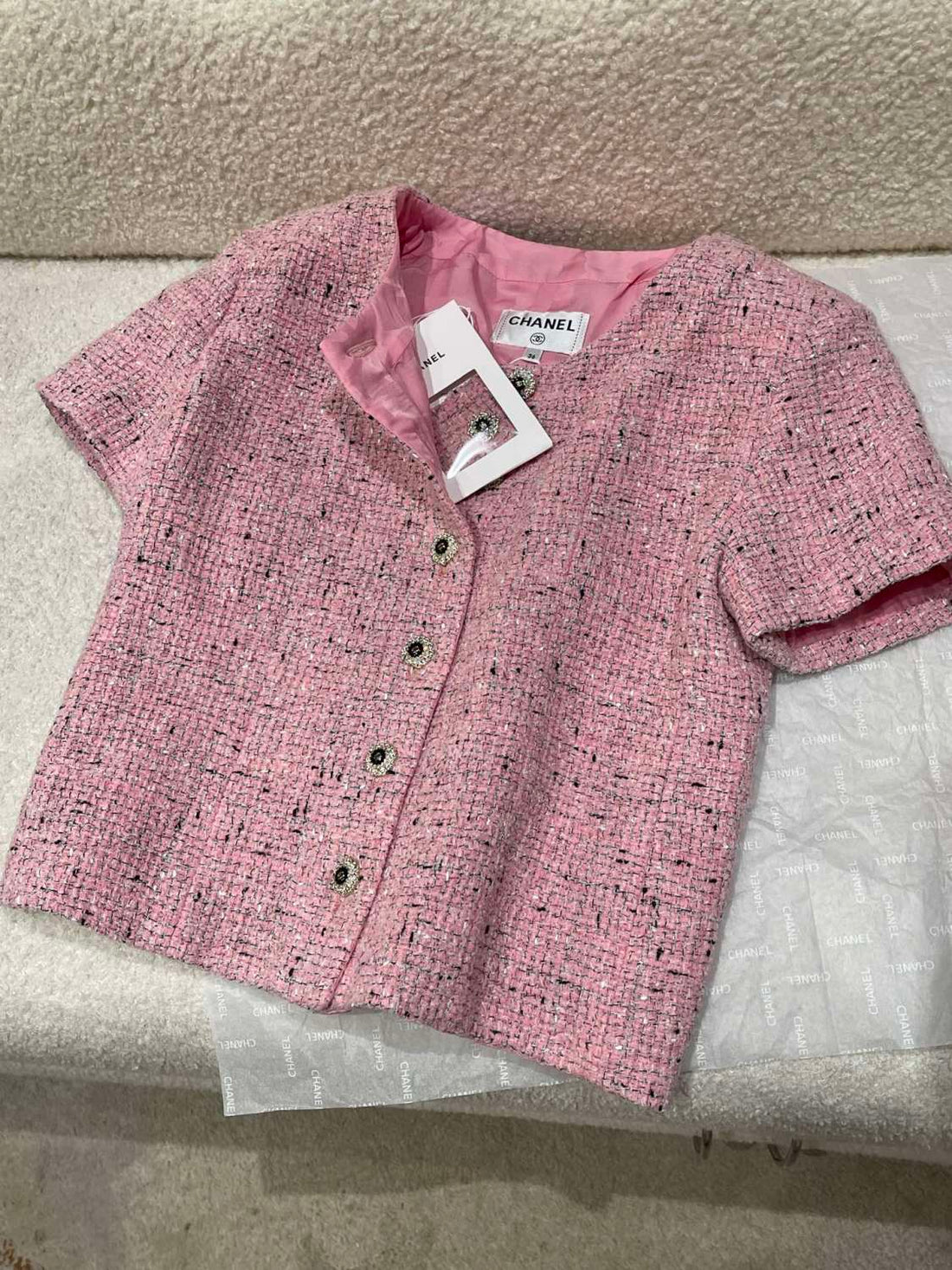 Chanel Short-sleeved Top Shorts Tweed Pink Black White#335416