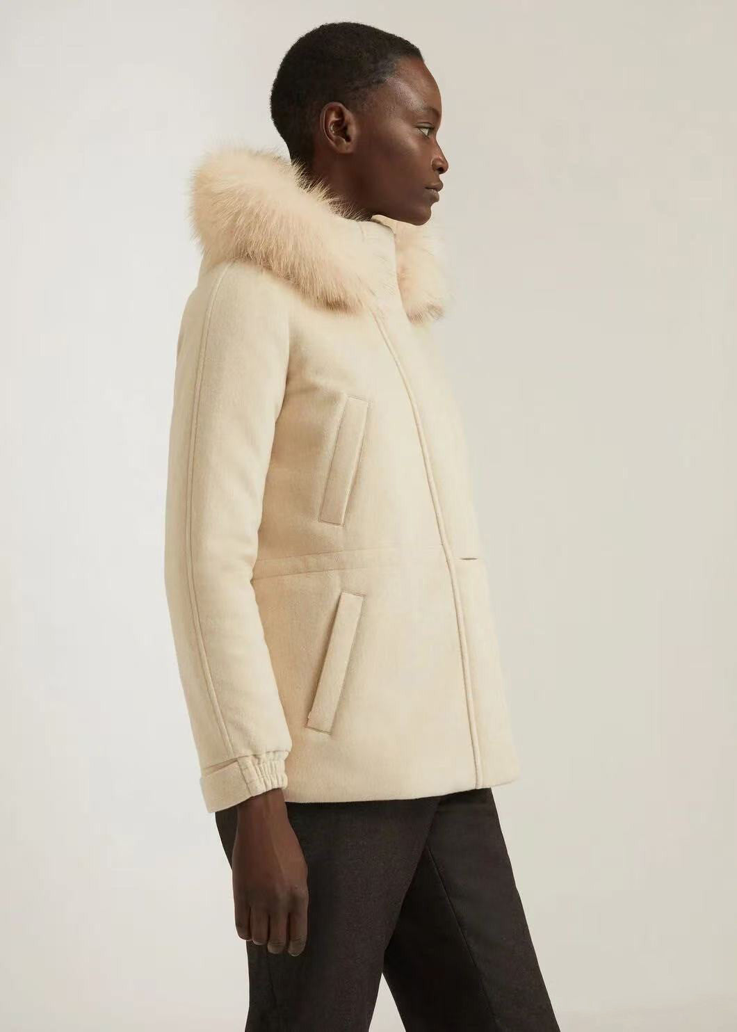 Loro Piana Lcery Short Women's Ski Jacket Furry Collar Warm Fashion Long Sleeve Jacket Elegant Temperament Loose Casual Coat  Ngvp #2418