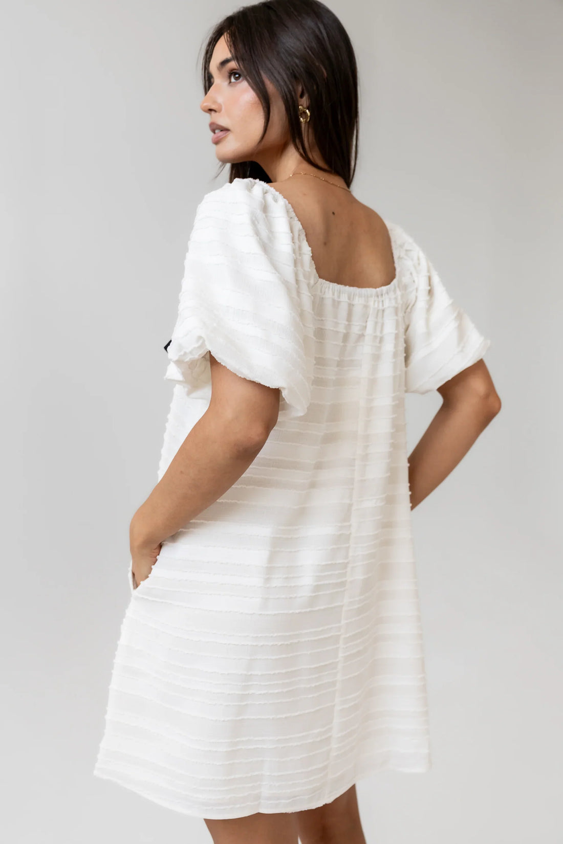 Minnie Textured Baby Doll Dress in Ivory