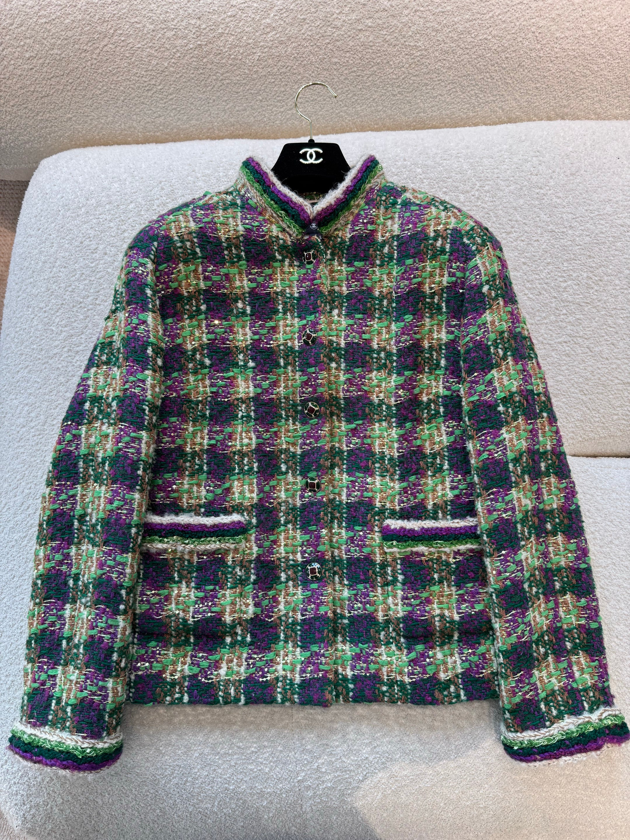 Chanel Vest Tweed Green Purple Ecru #334170