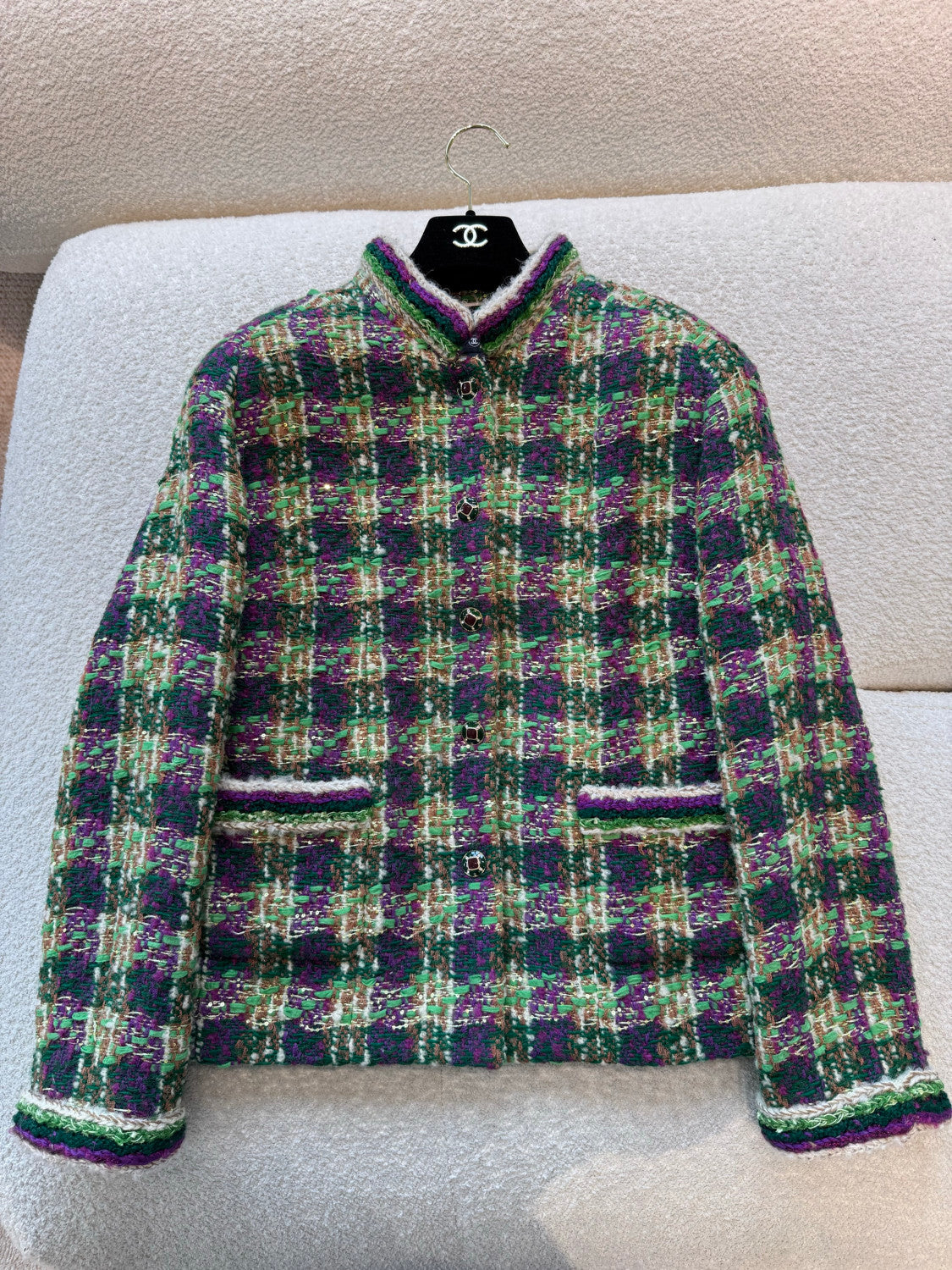 Chanel Vest Tweed Green Purple Ecru #334170