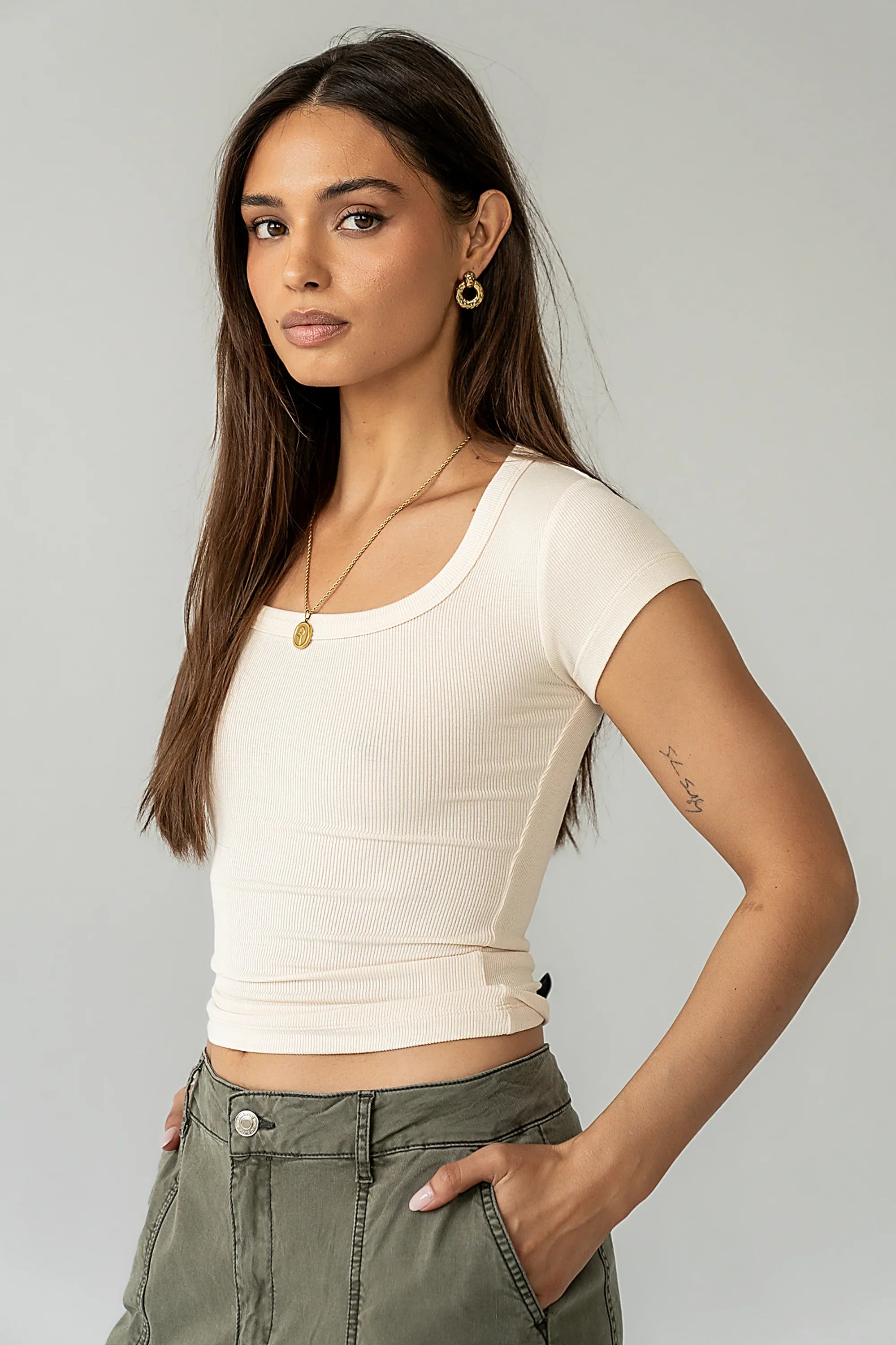 Freya Ribbed Top in Ecru