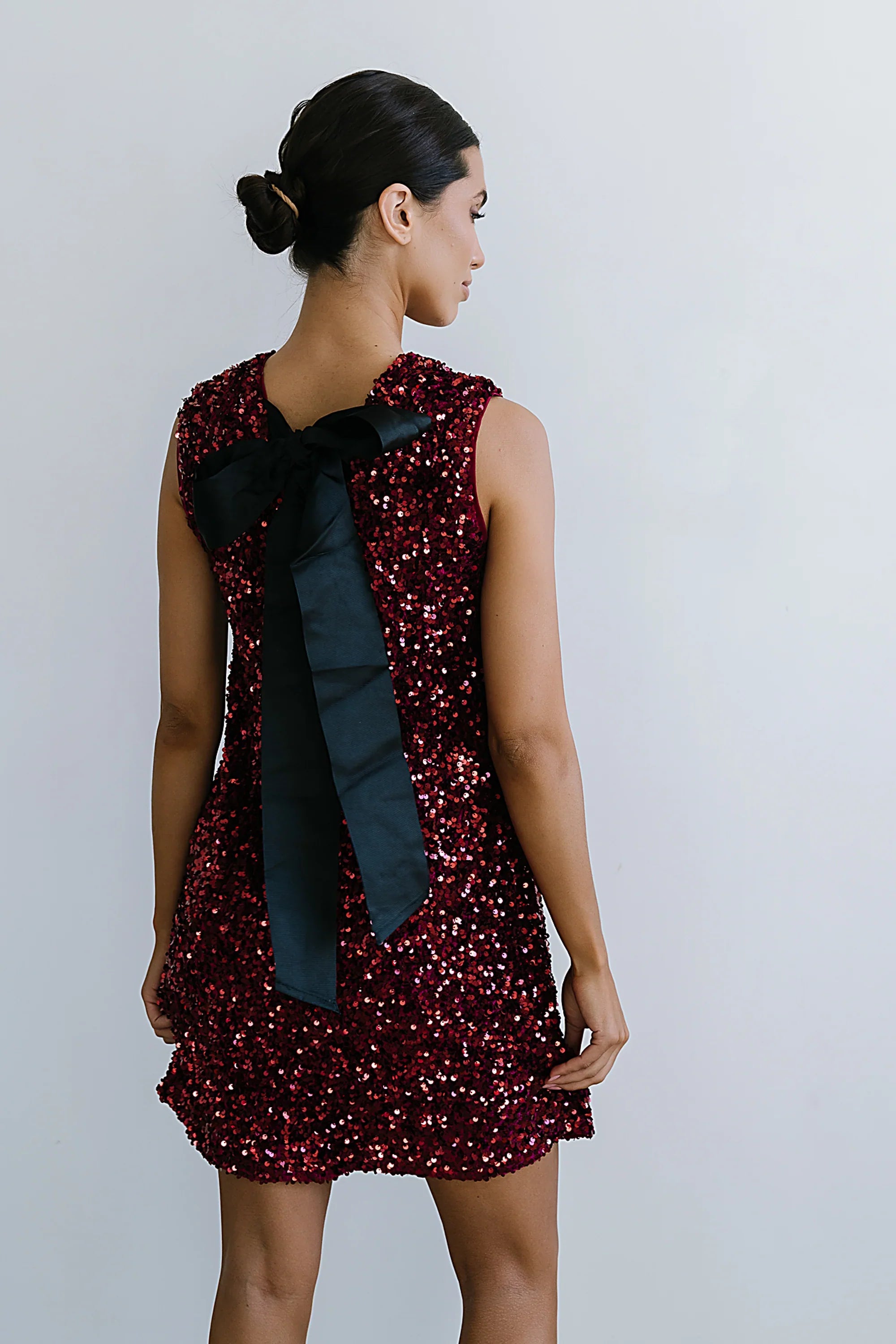 Bessie Sequin Mini Dress in Burgundy