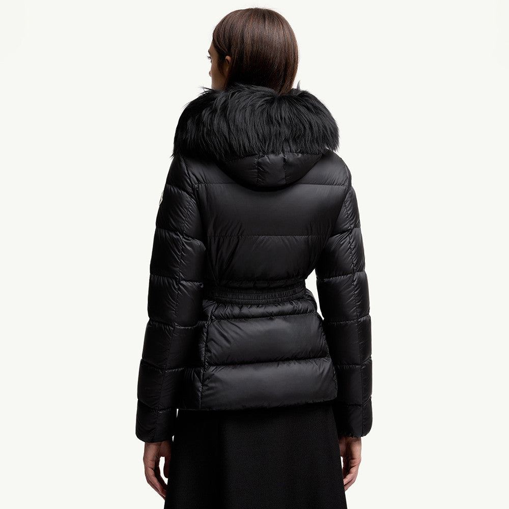 Moncler Black Beige Boed Hooded Shearling Trimmed Short Down Jacket Short Down Jackets #293421