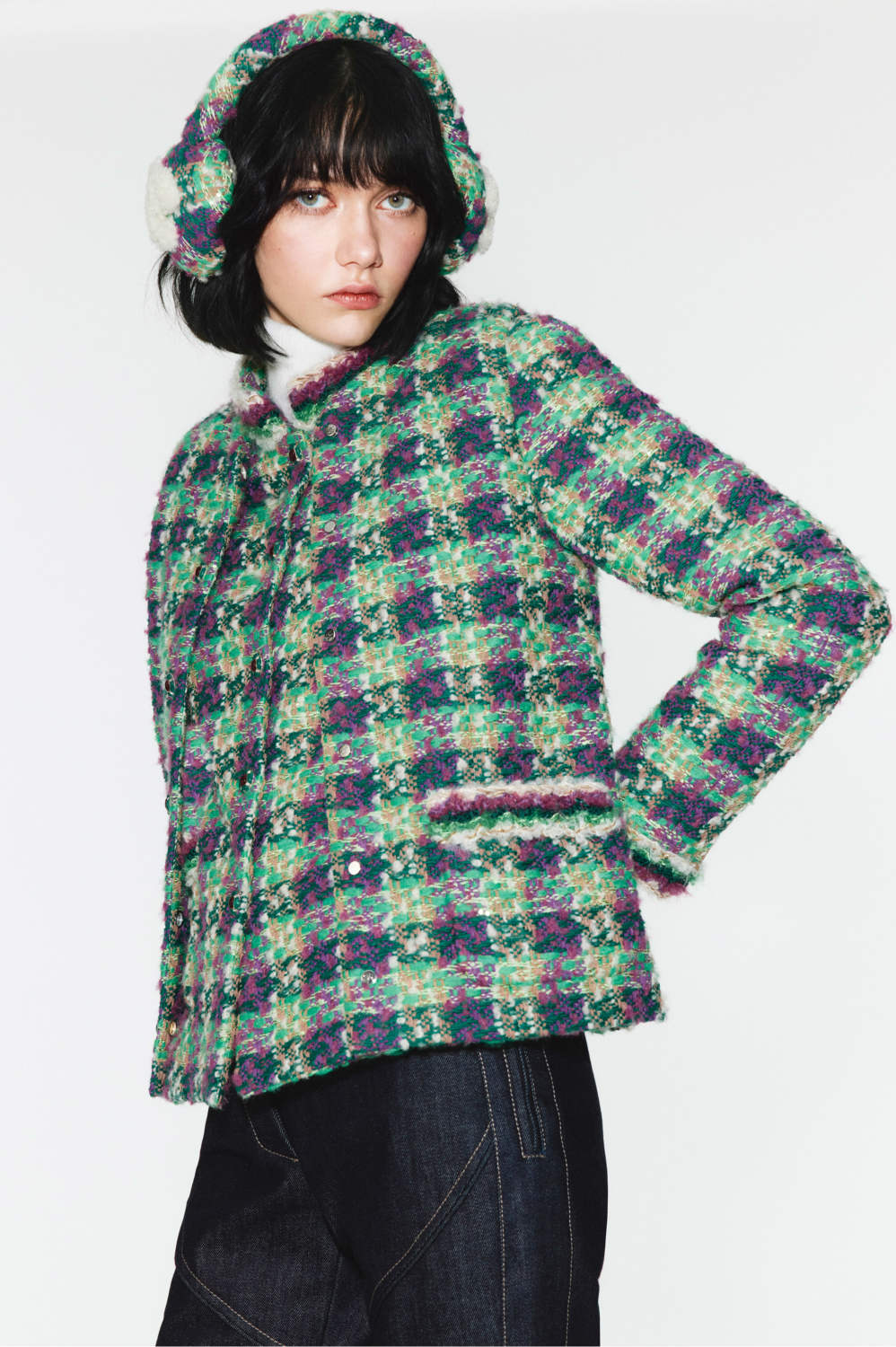 Chanel Vest Tweed Green Purple Ecru #334170