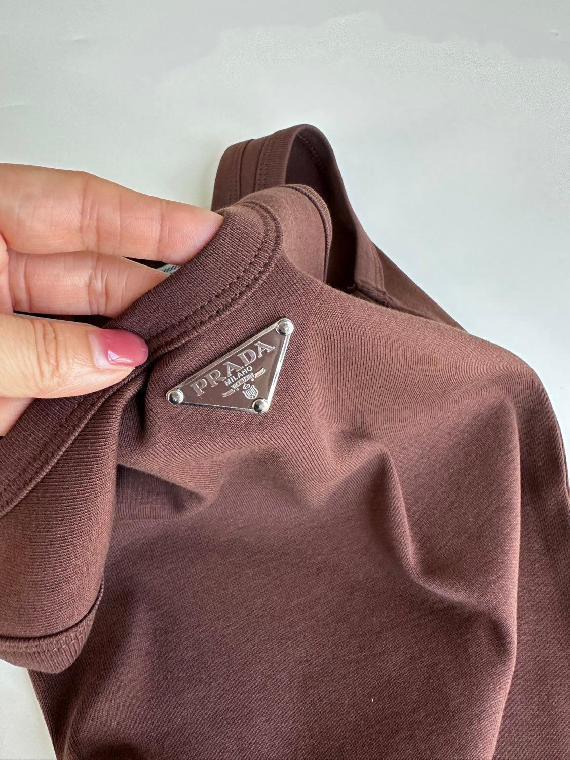 PRADA Cocoa Brown Ribbed Knit Top #378067