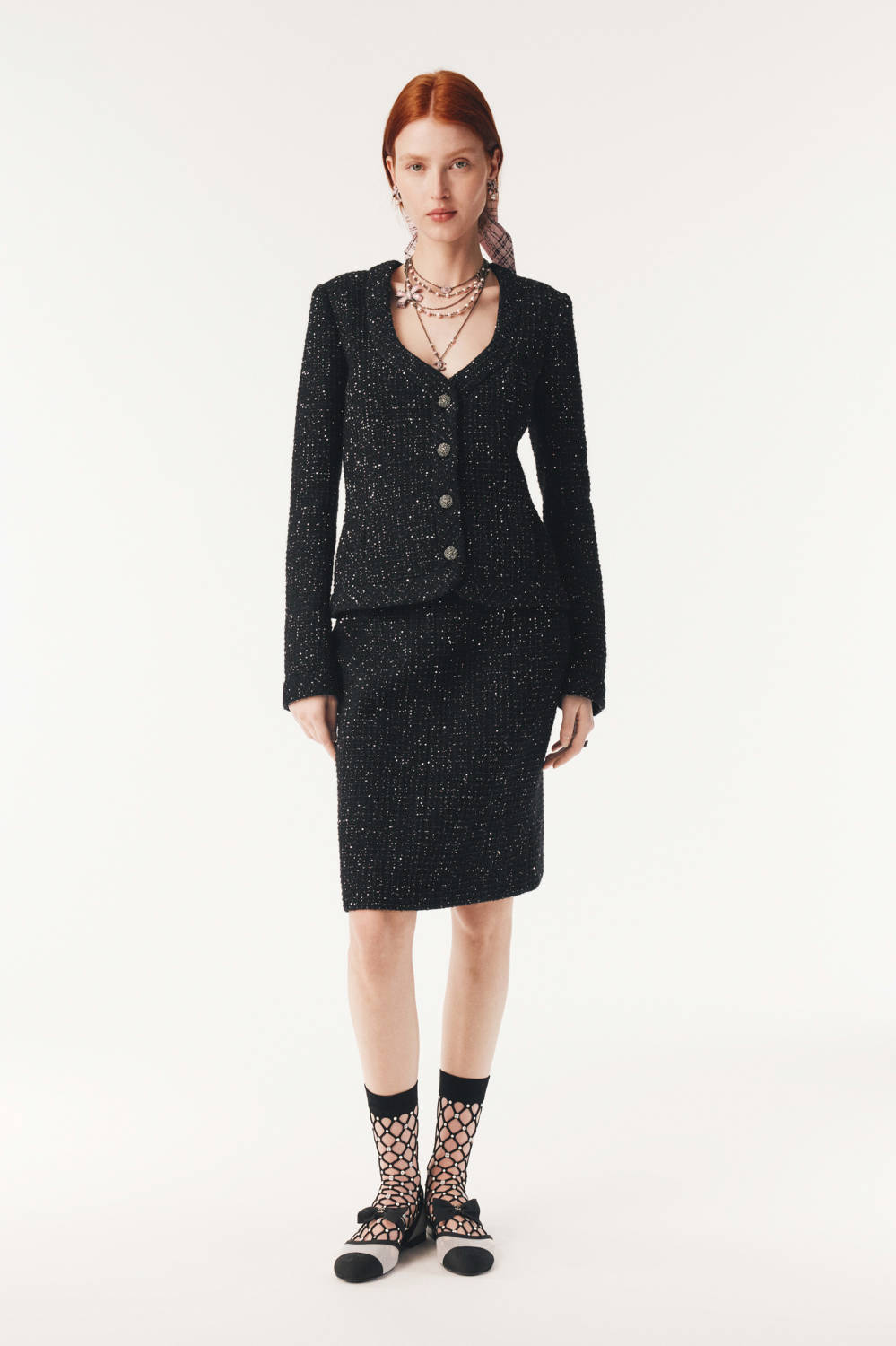 Chanel 25B Black Sequined Tweed Jacket #333126