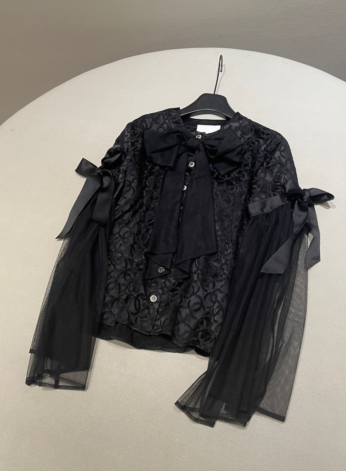 Chanel Long Sleeved Blouse Silk Crepe Jacquard #333994