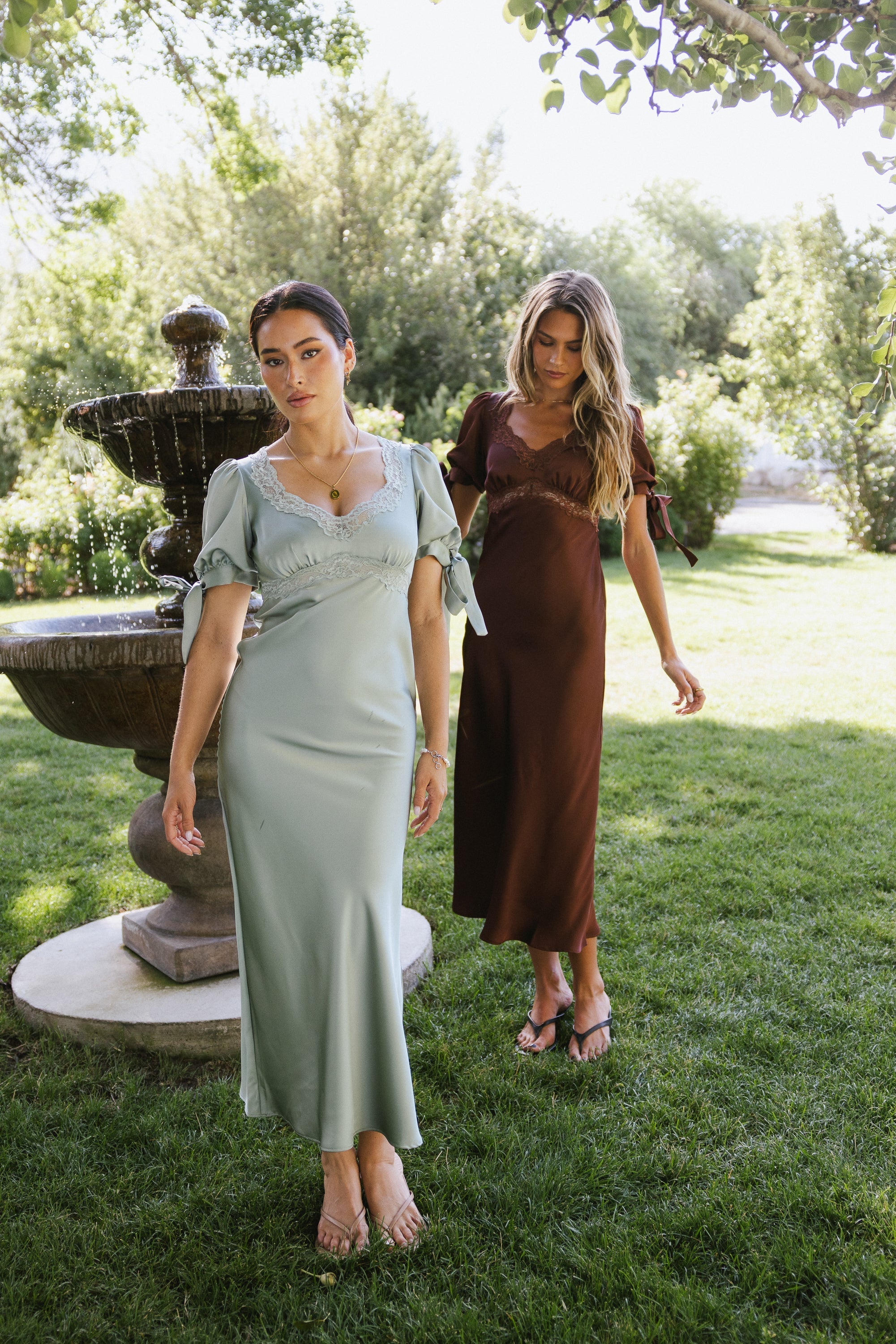Amanda Lace Trim Maxi Dress in Light Sage
