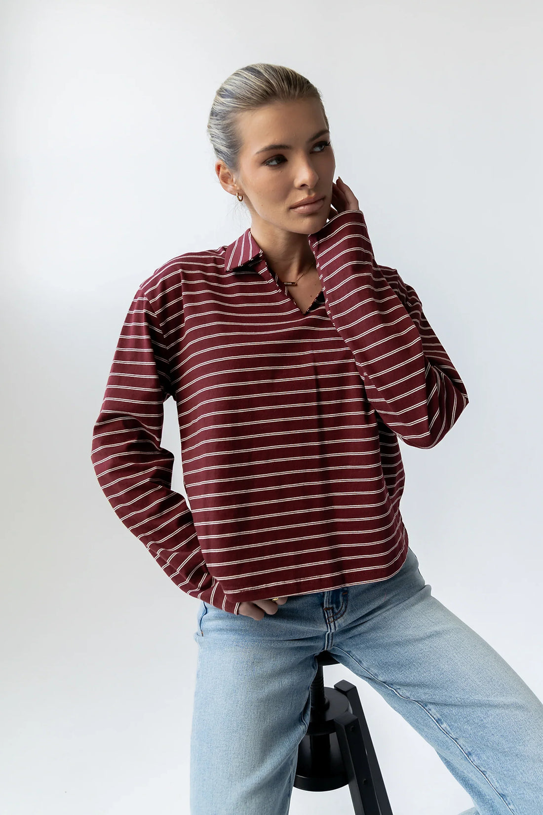 Kateri Striped Top in Burgundy