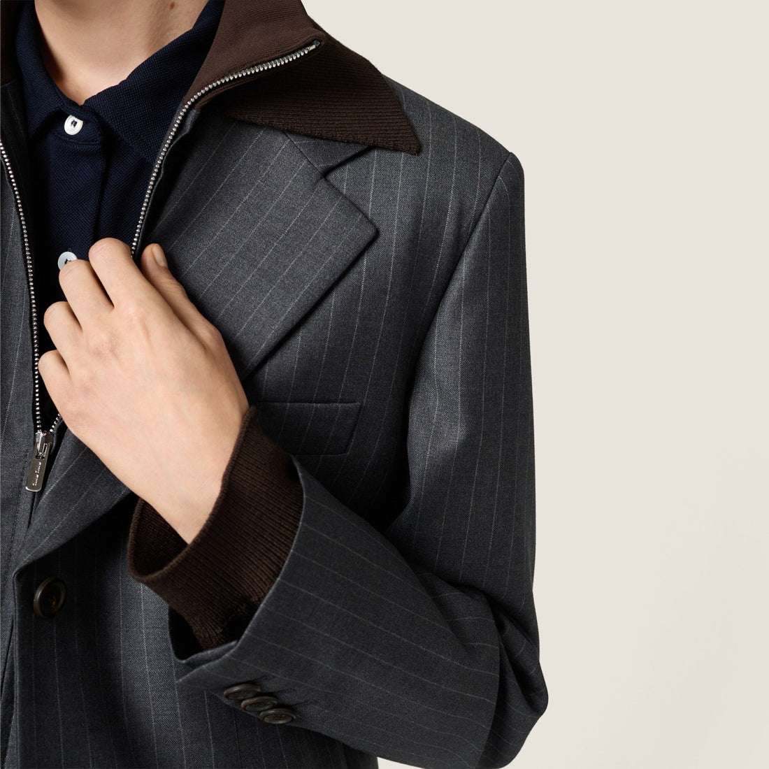 MiuMiu Women's Fall/Winter Single-Breasted Lapel Striped Solid-Color Wool Blend Long-Sleeve Blazer Jacket #81747
