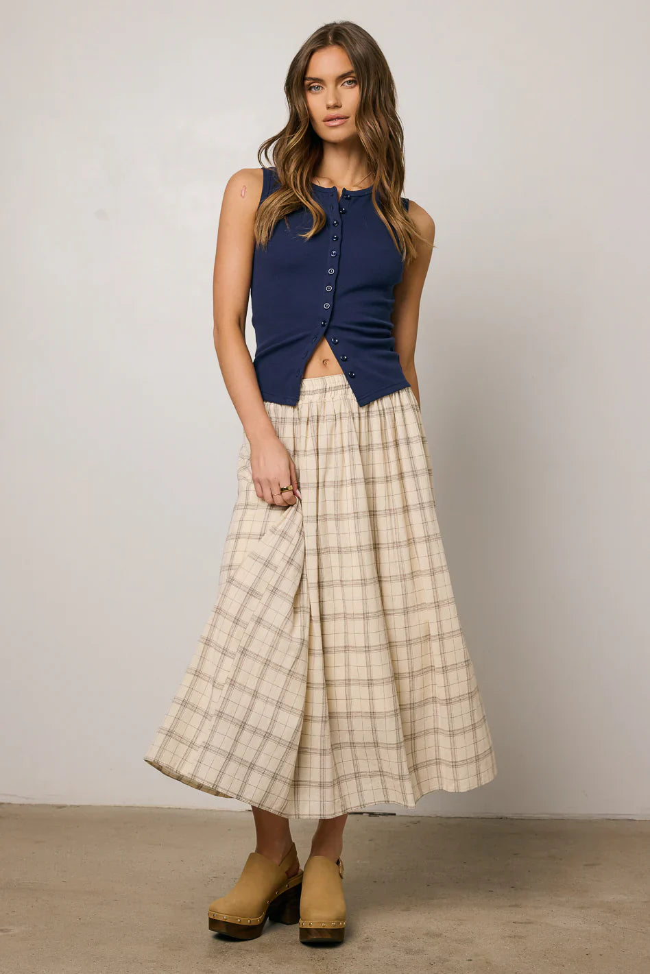 Lucas Button Up Tank Top in Navy