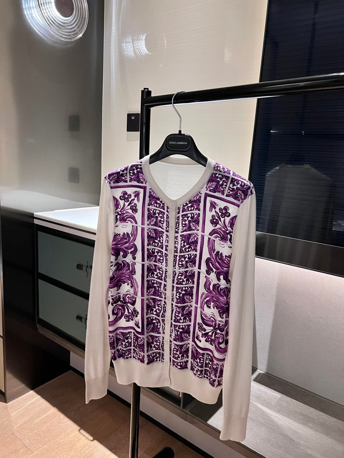 Dolce&Gabbana Majolica Printed Silk knitted Cardigan Women's Spring Summer Purple Fashion Elegant Single Breasted Sweater Ngvp #2427
