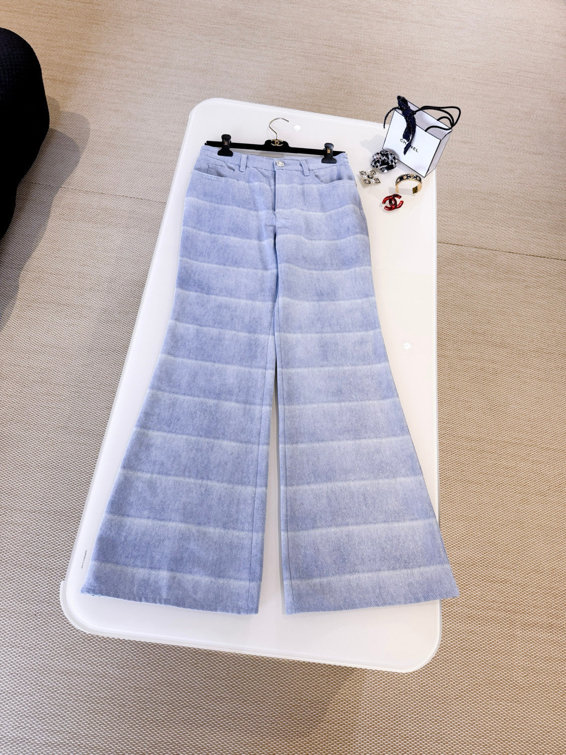 Chanel Jeans Layered Patchwork Denim Light Blue and White #336016