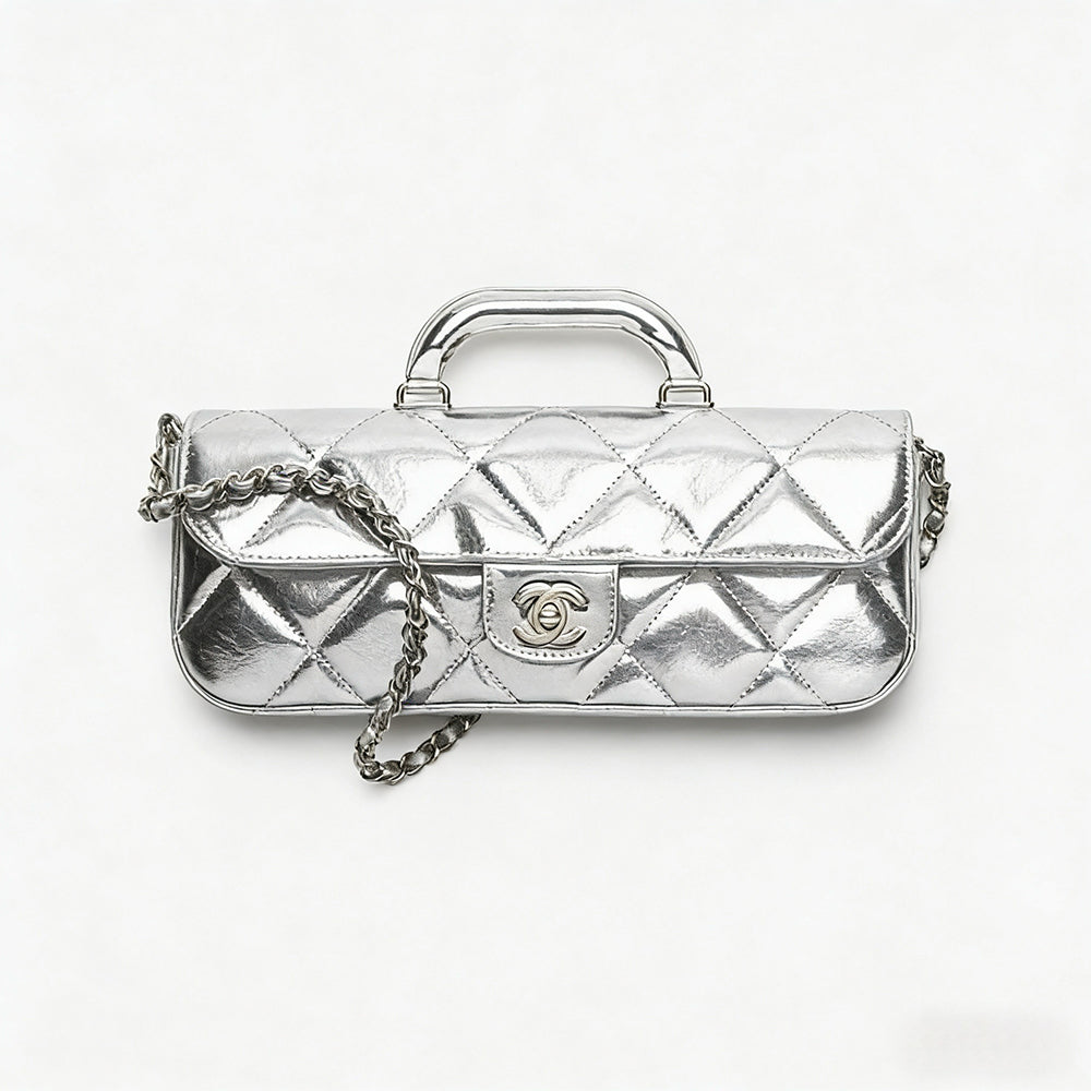 Chanel Large Flap Bag With Top Handle Metallic Mirror Calfskin #375534