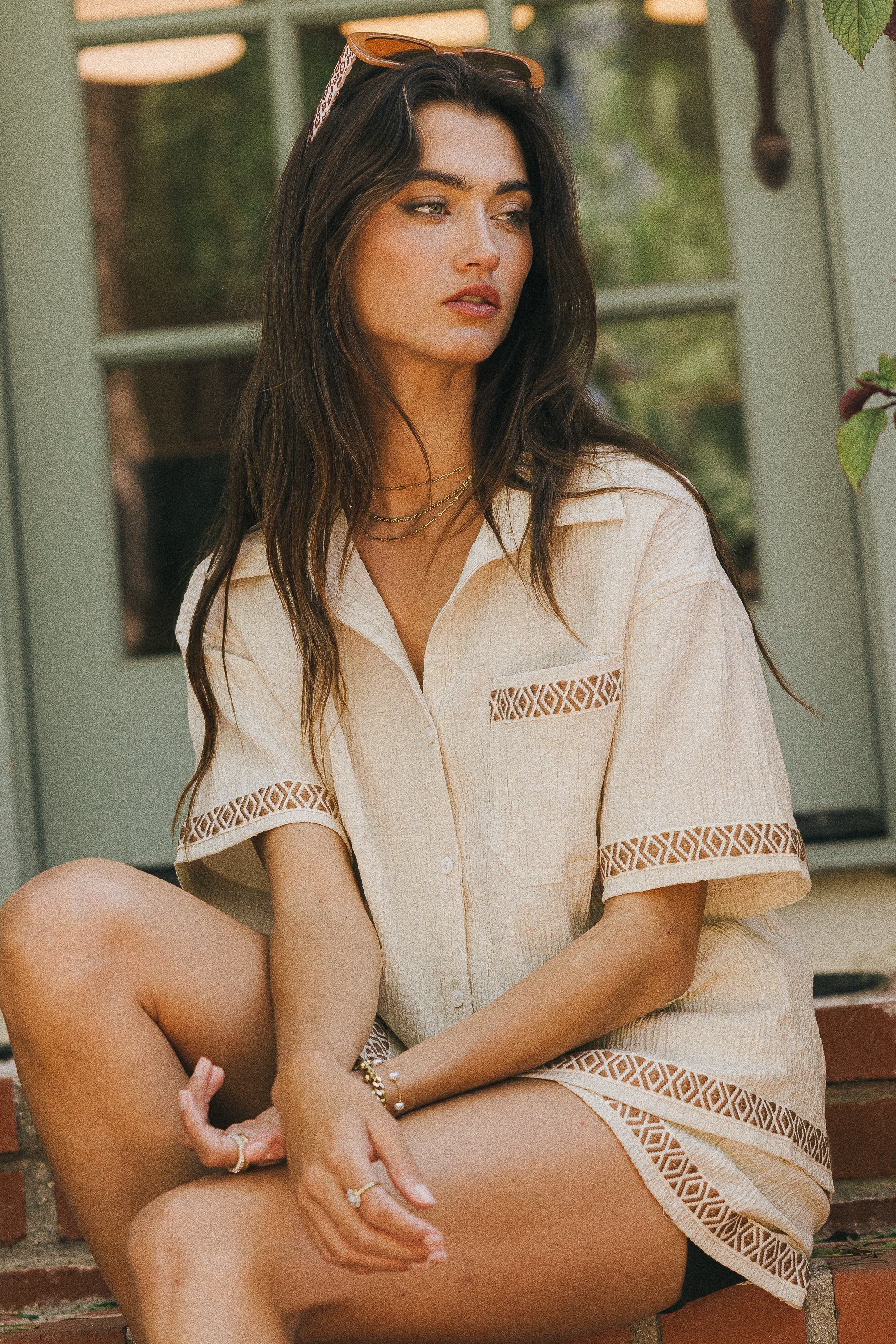 Charley Abstract Button Up in Natural