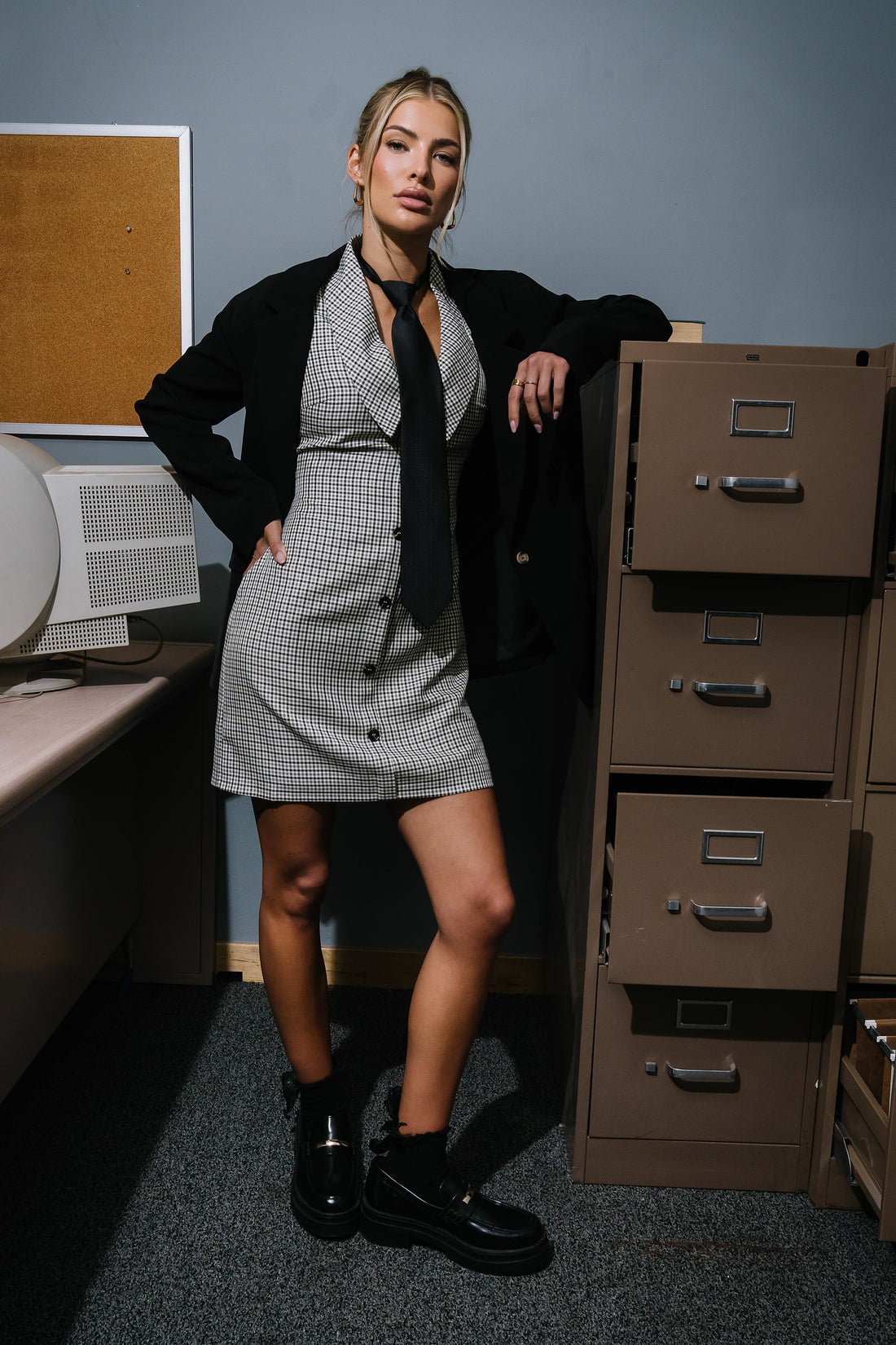 Mckenna Plaid Mini Dress in Grey