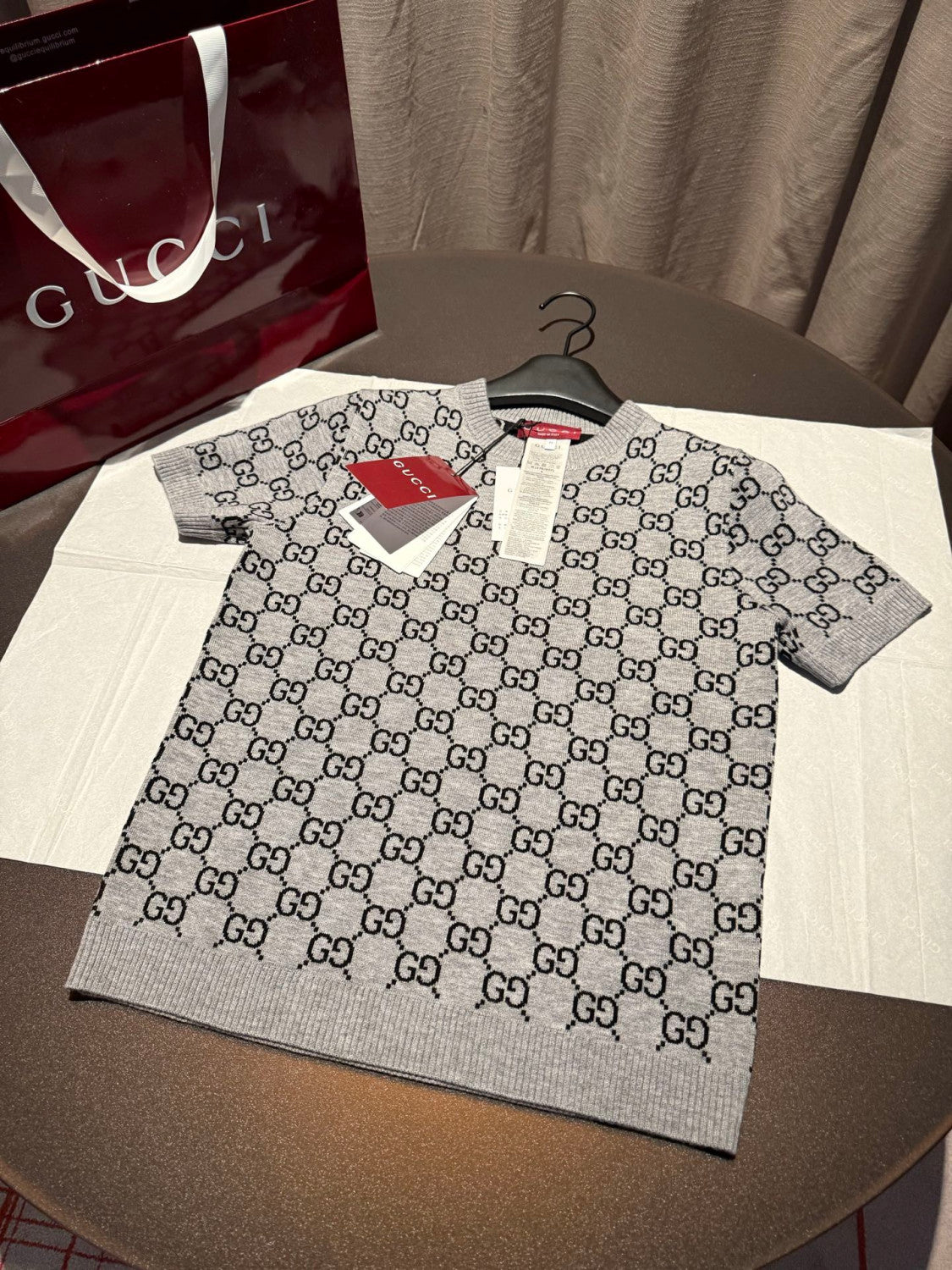 GUCCI Reversible GG Wool Jacquard Top Grey Black #334215