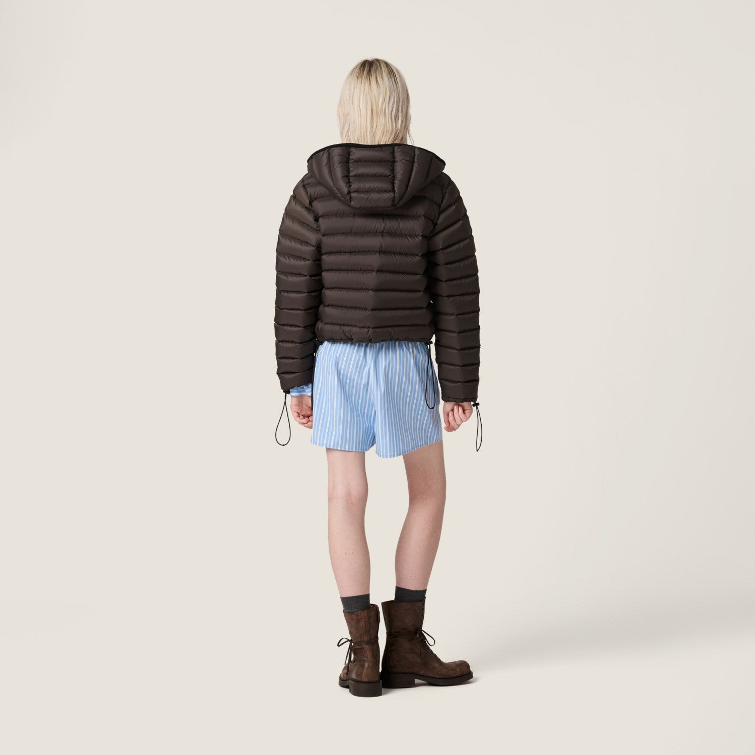 MiuMiu Women's Lightweight Pong¨¦ Down Hooded Jacket Solid Color Zipper Logo Embroidered Long Sleeve Outerwear #81545